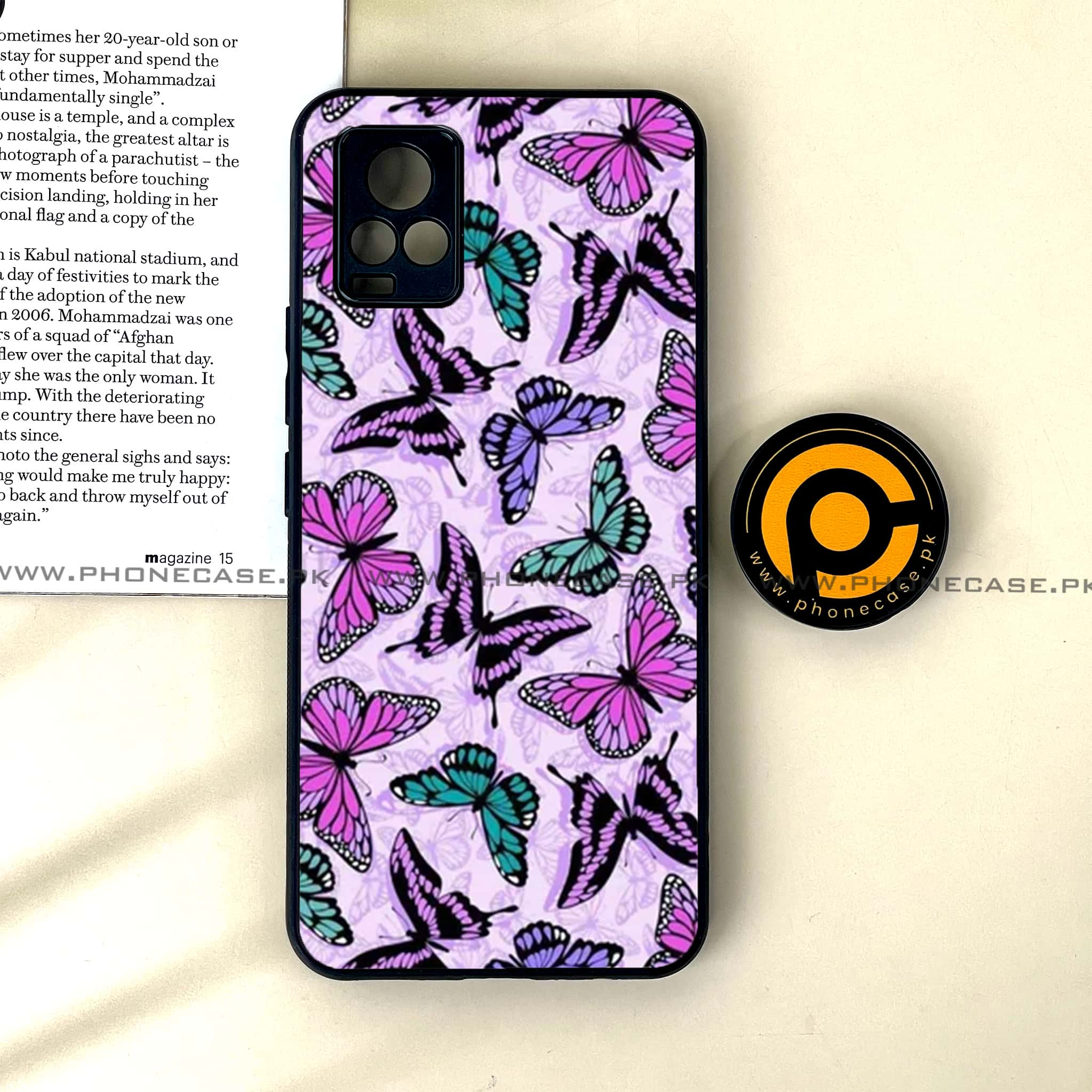 Vivo V20 - Butterflies Design Series - Premium Printed Glass soft Bumper shock Proof Case