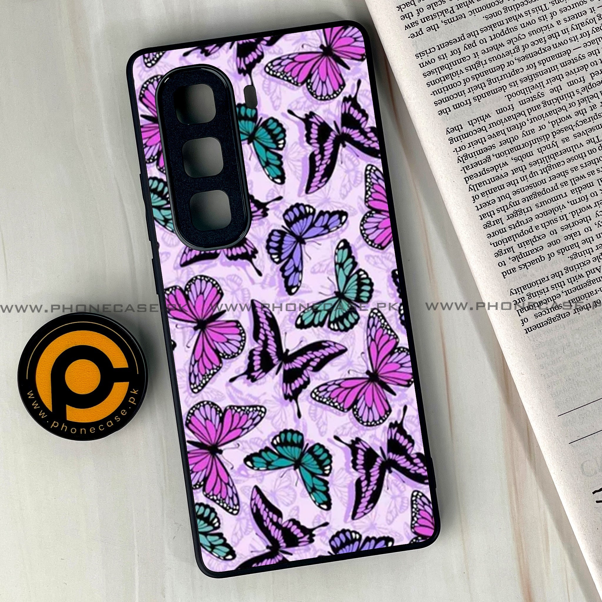 Infinix Hot 60 Pro Plus - Butterflies Design Series - Premium Metal Printed soft Bumper shock Proof Case