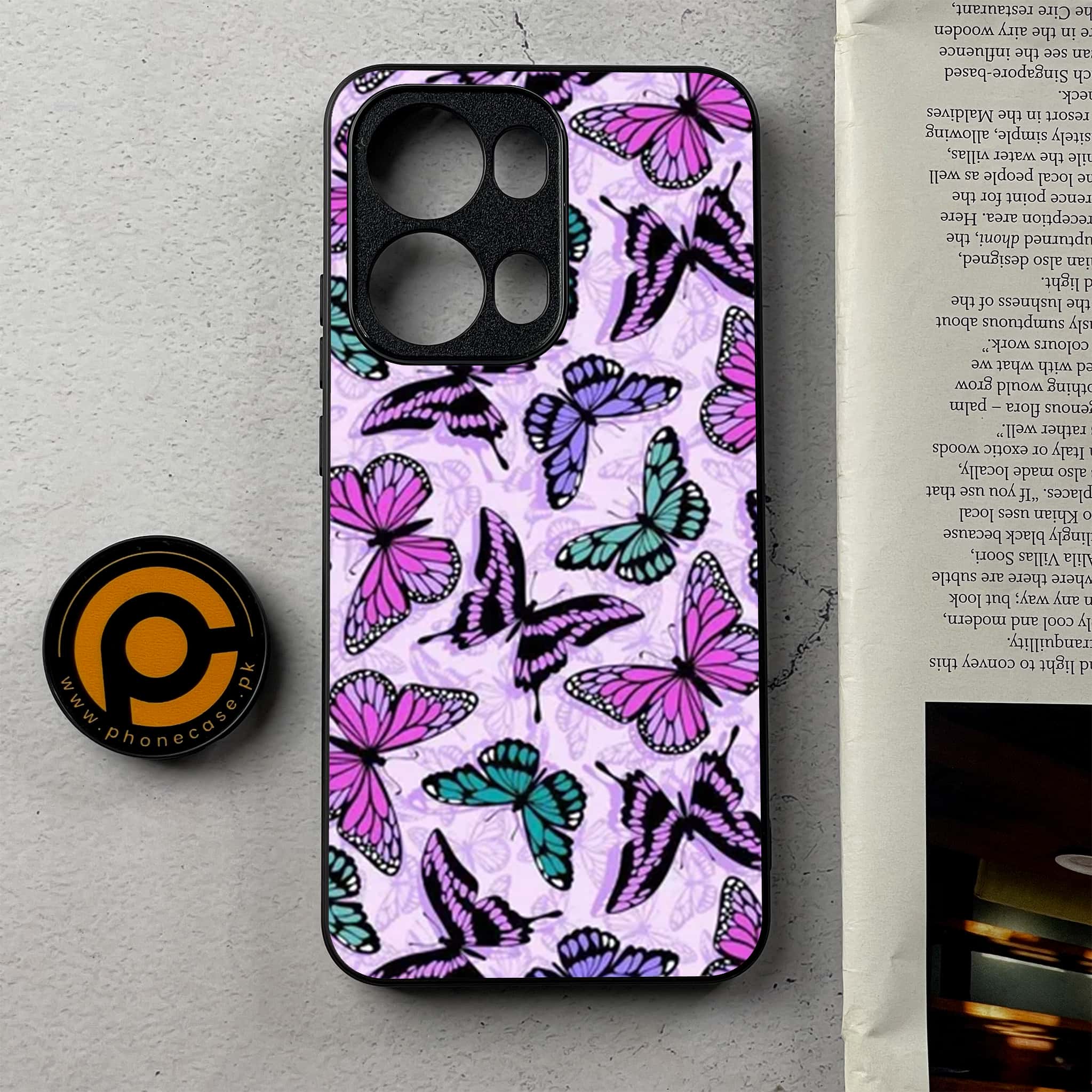 Oppo Reno 13 Pro - Butterflies Design Series - Premium Metal Printed Soft Bumper Shockproof Case
