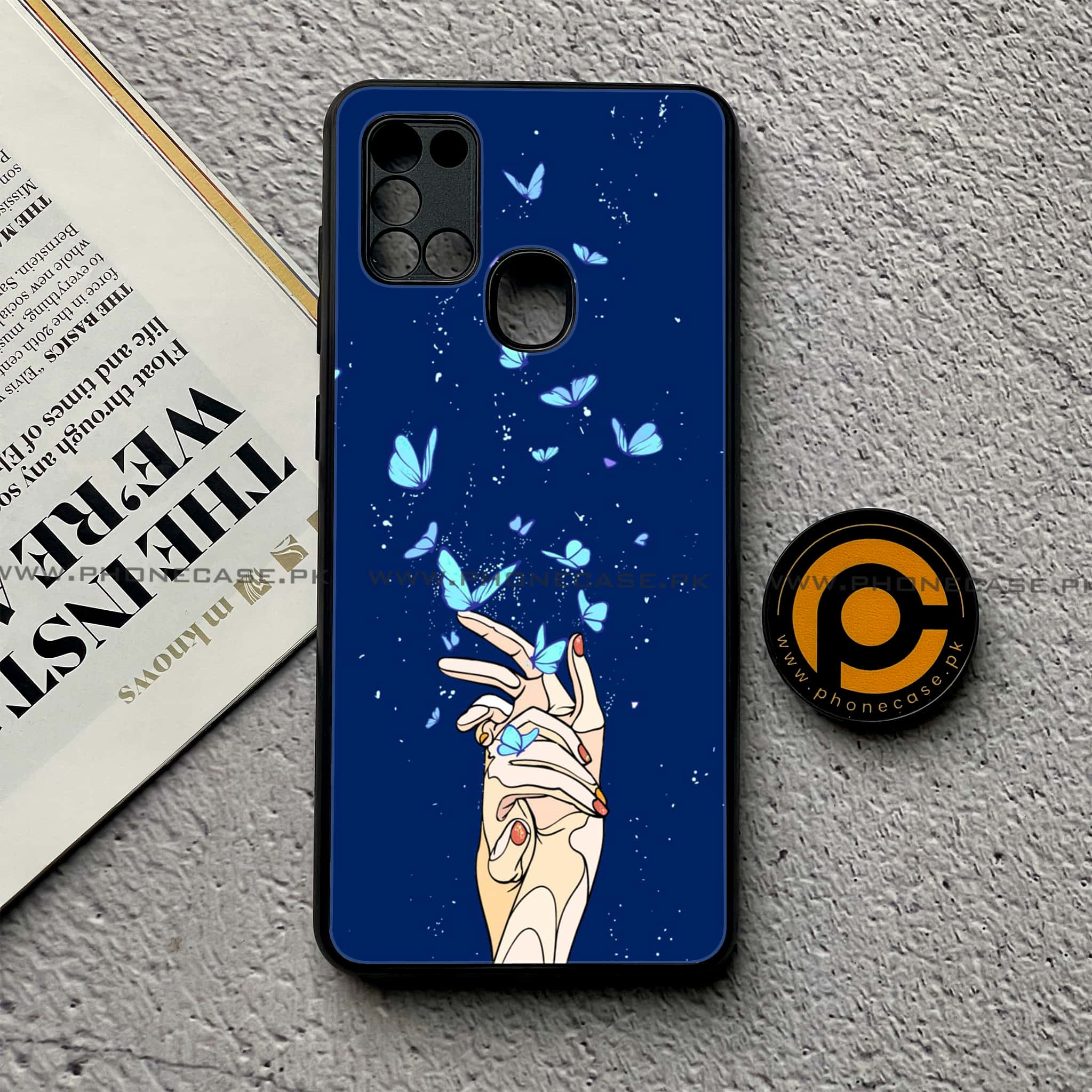 Samsung Galaxy A21s - Butterflies Design Series - Premium Printed Glass soft Bumper shock Proof Case