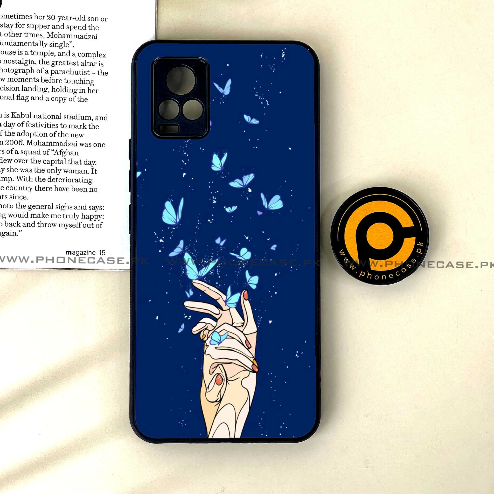 Vivo V20 - Butterflies Design Series - Premium Printed Glass soft Bumper shock Proof Case