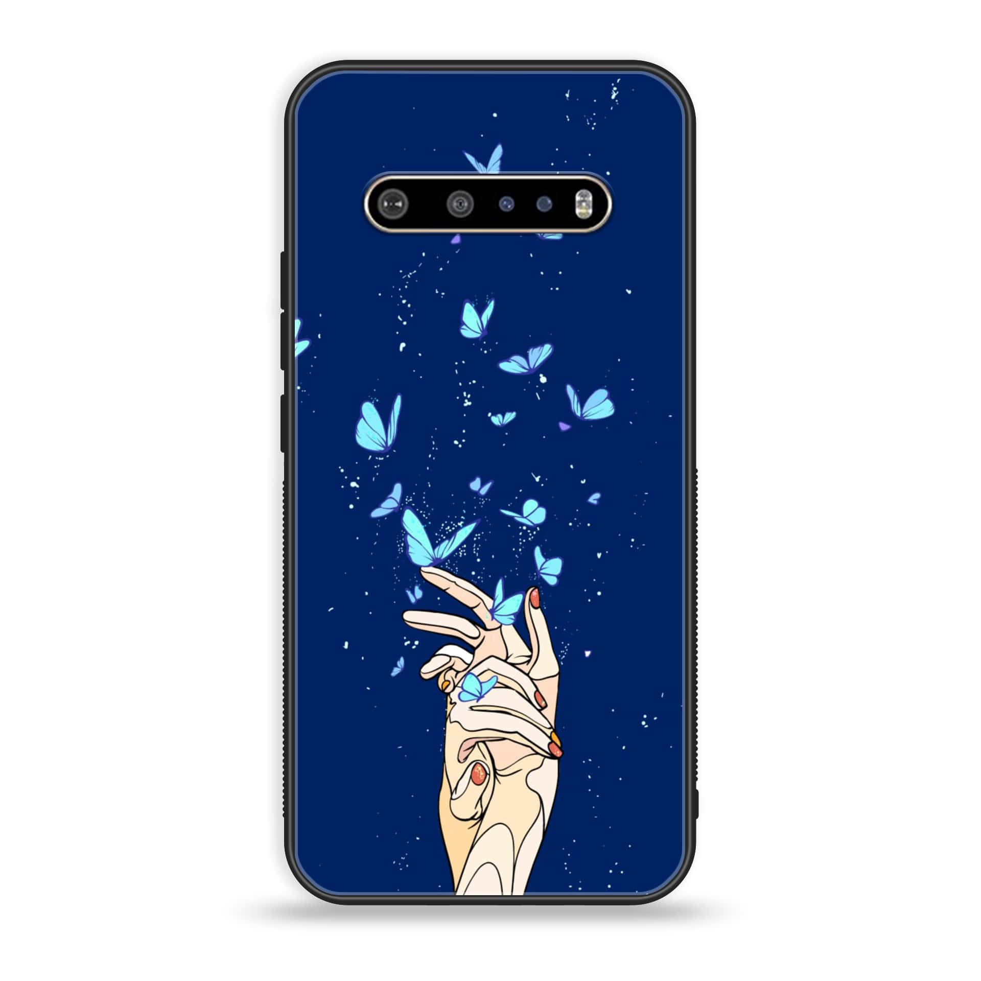 LG V60 Butterflies Design Series Premium Printed Glass soft Bumper shock Proof Case