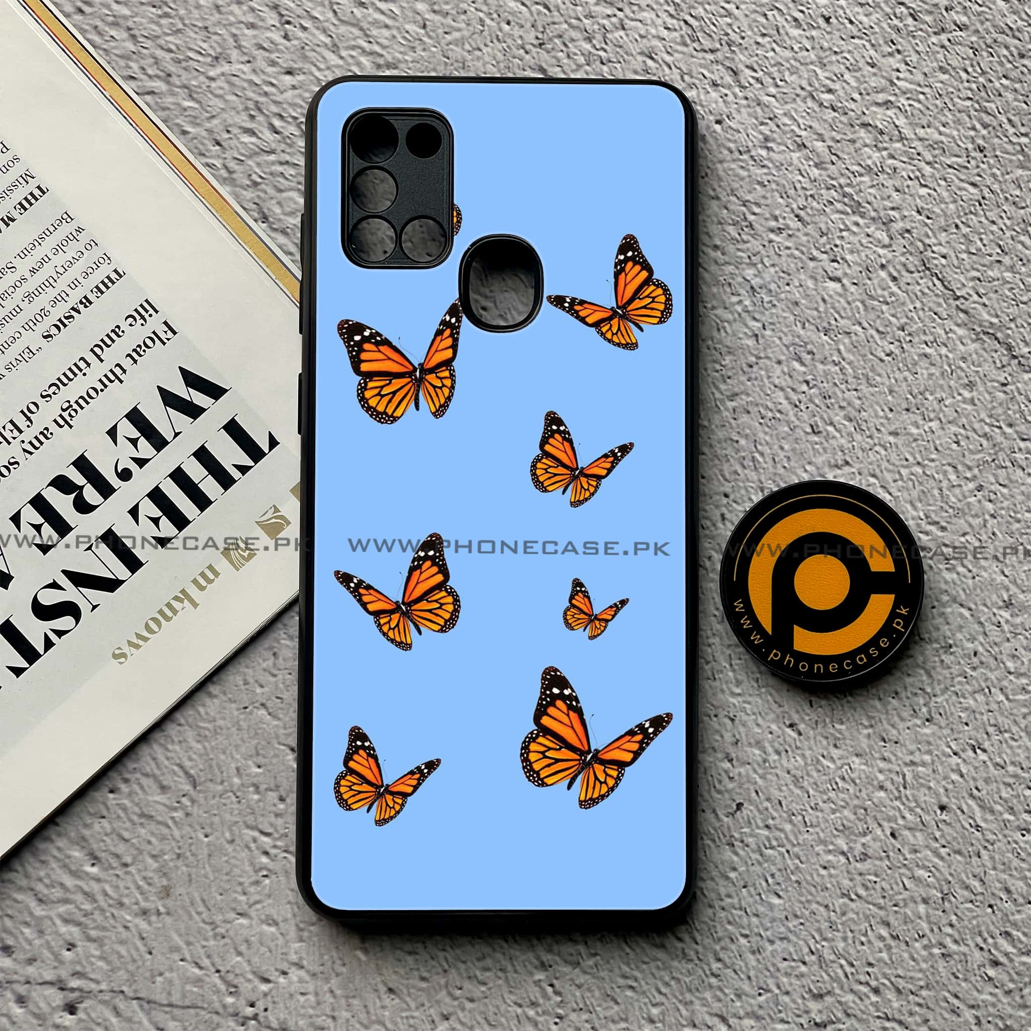 Samsung Galaxy A21s - Butterflies Design Series - Premium Printed Glass soft Bumper shock Proof Case