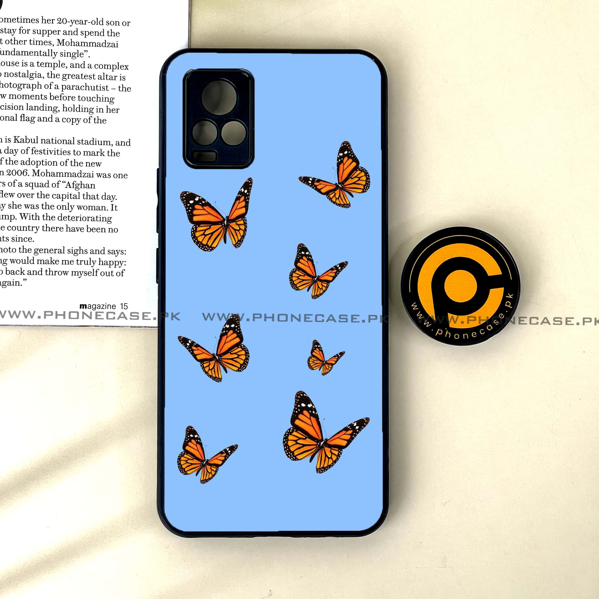 Vivo V20 - Butterflies Design Series - Premium Printed Glass soft Bumper shock Proof Case