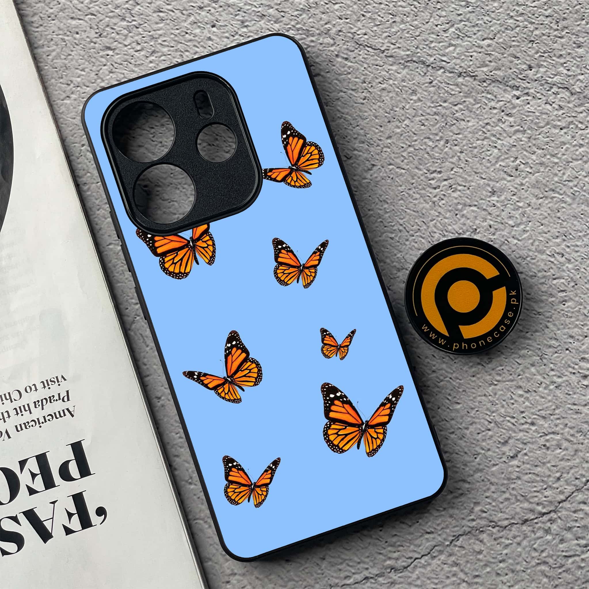 Xiaomi Redmi Note 14 - Butterflies Design Series - Premium Printed Glass soft Bumper shock Proof Case
