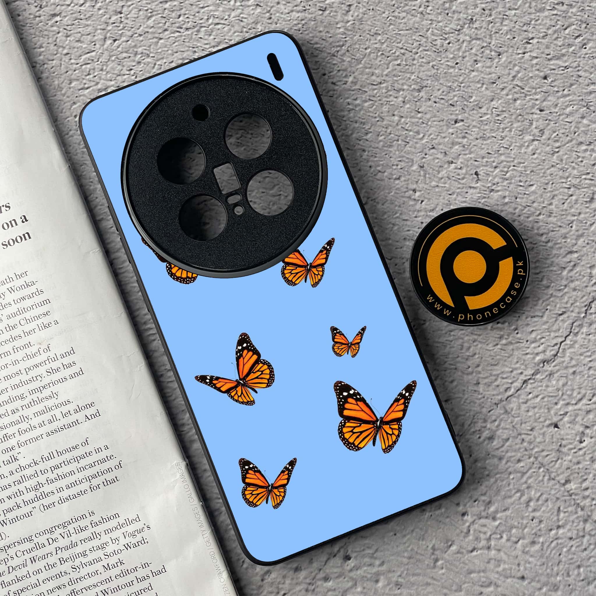 Vivo X200 Pro - Butterflies Design Series - Premium Metal  Printed soft Bumper shock Proof Case