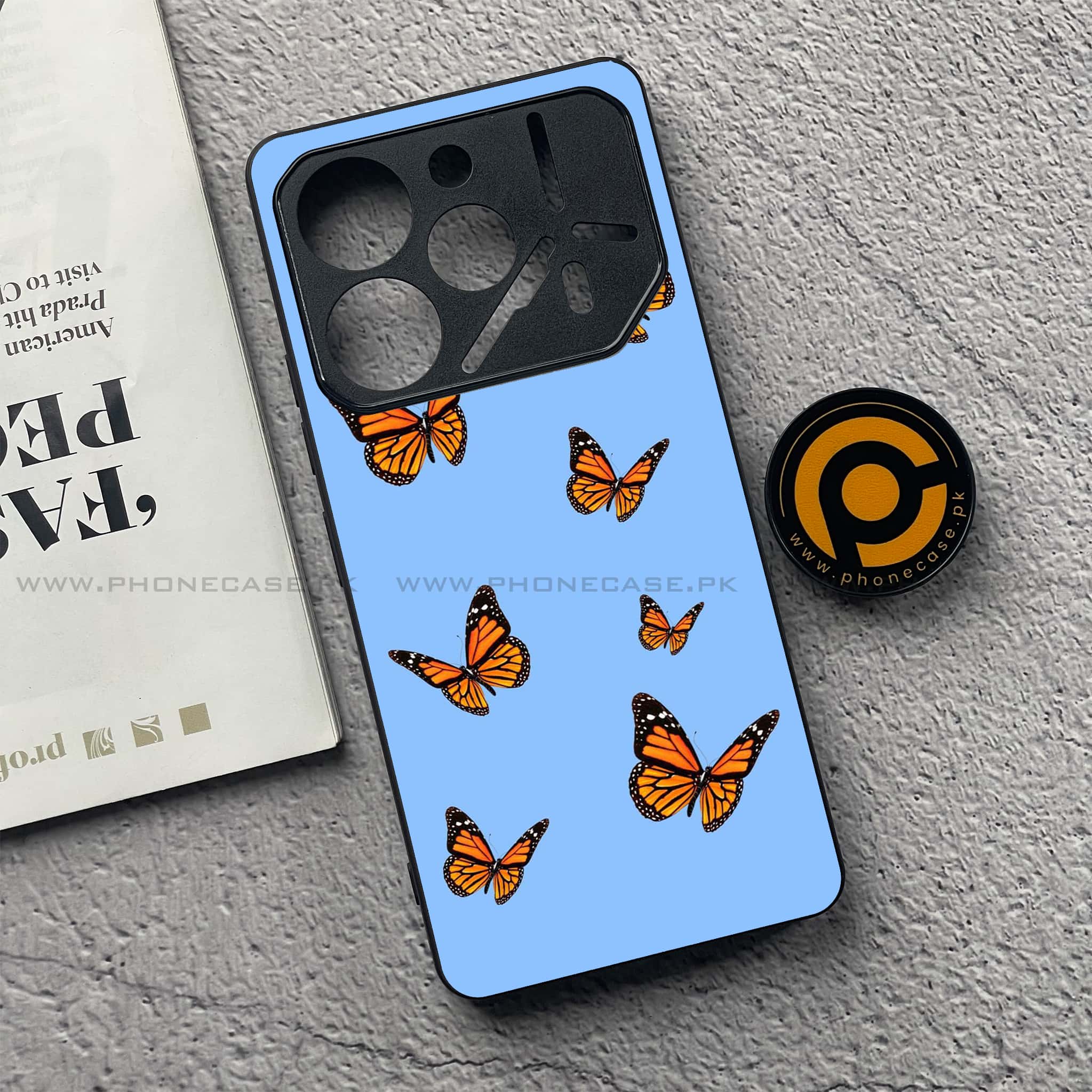 Tecno Pova 6 Pro - Butterflies Design Series - Premium Printed Glass soft Bumper shock Proof Case