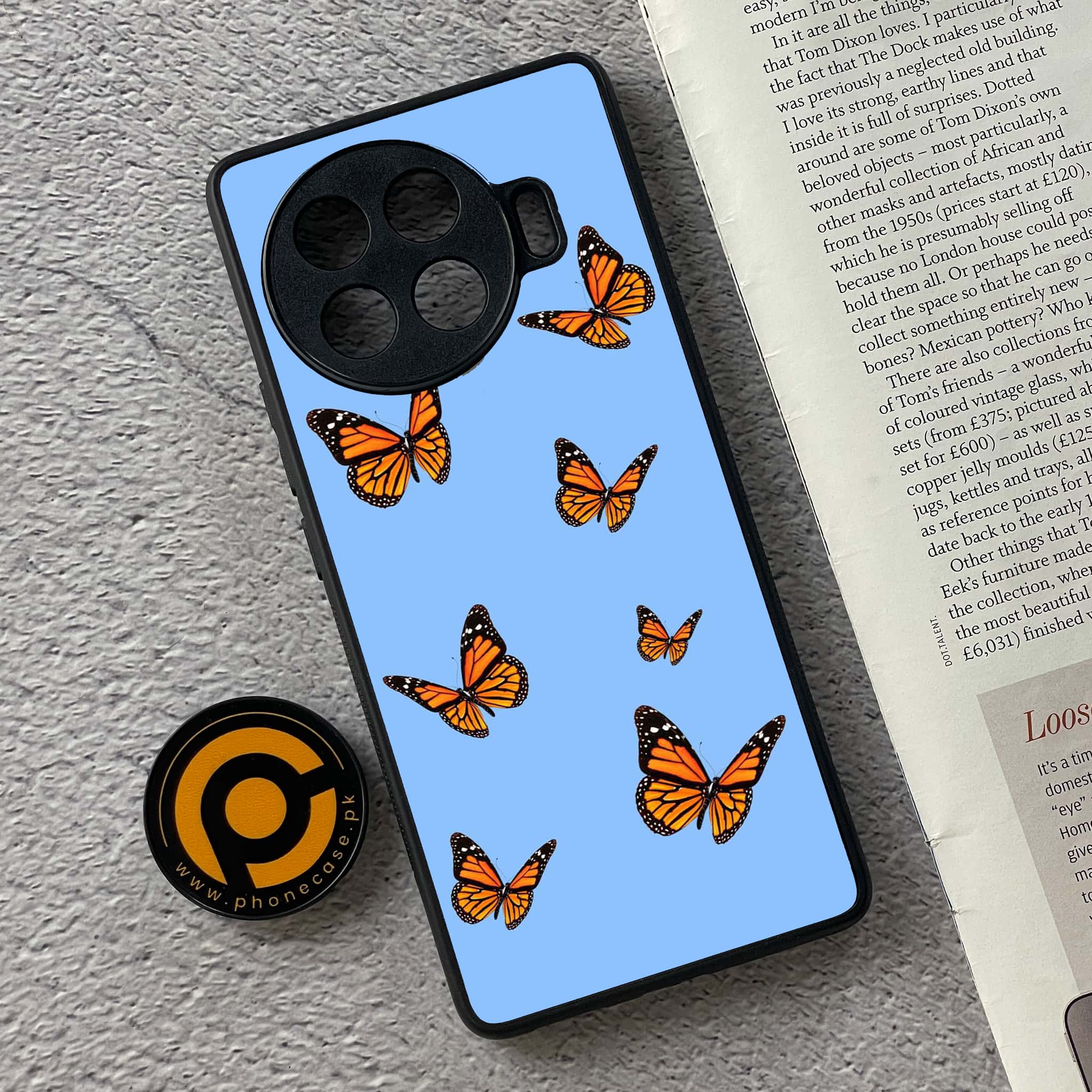 Tecno Spark 20 pro plus - Butterflies Design Series - Premium Metal Printed soft Bumper shock Proof Case
