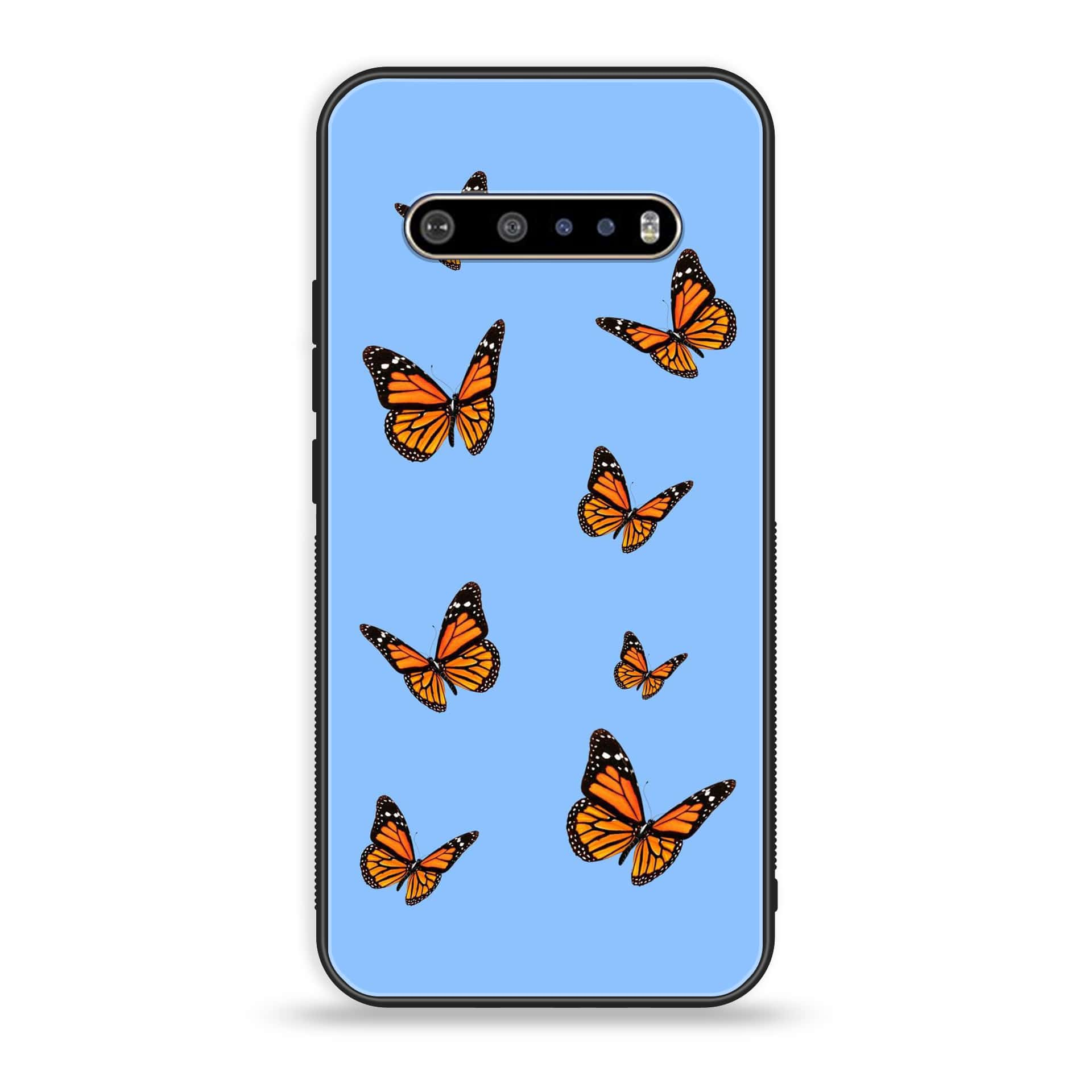 LG V60 Butterflies Design Series Premium Printed Glass soft Bumper shock Proof Case