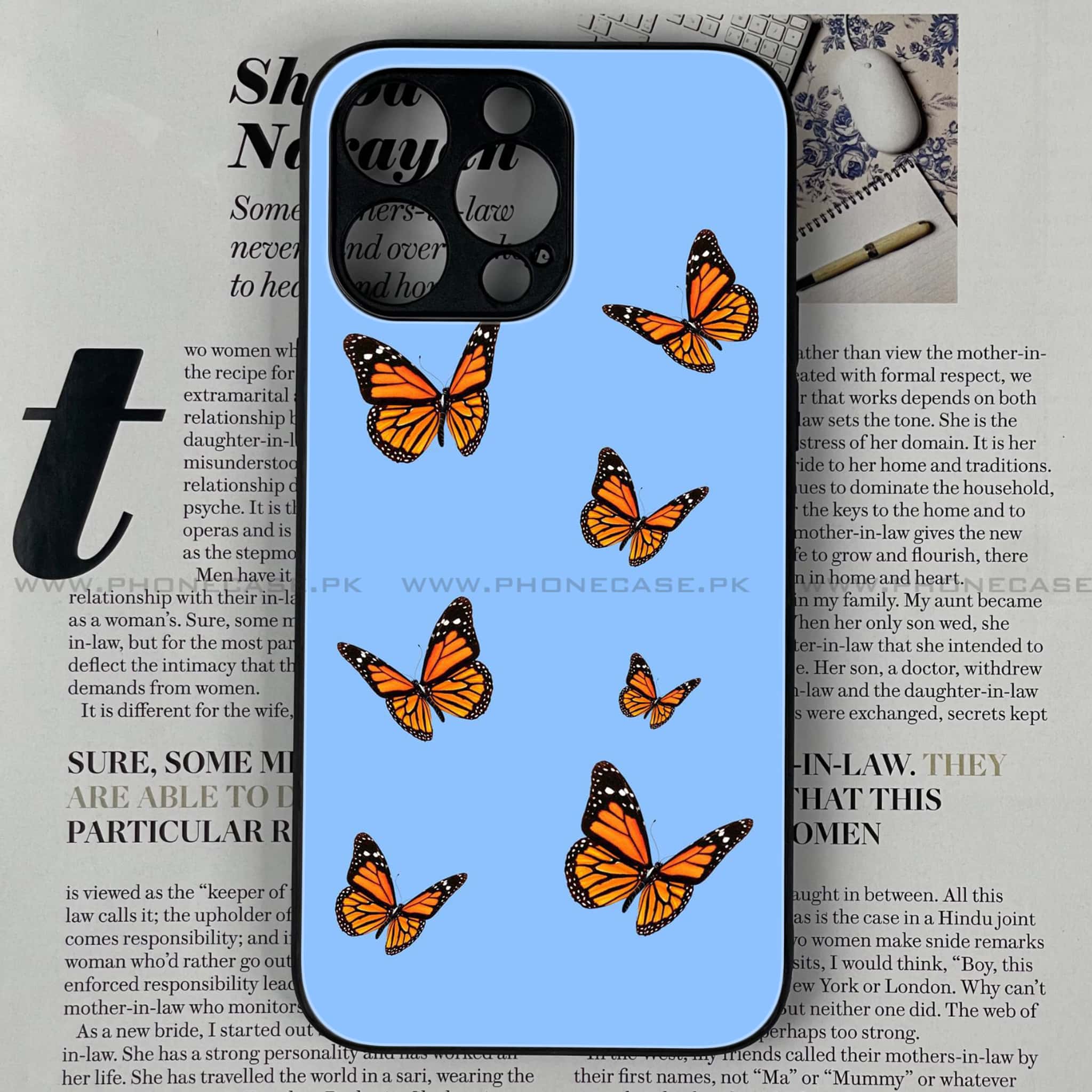 iPhone 14 Pro Max - Butterflies Design Series - Premium Metal Printed soft Bumper shock Proof Case