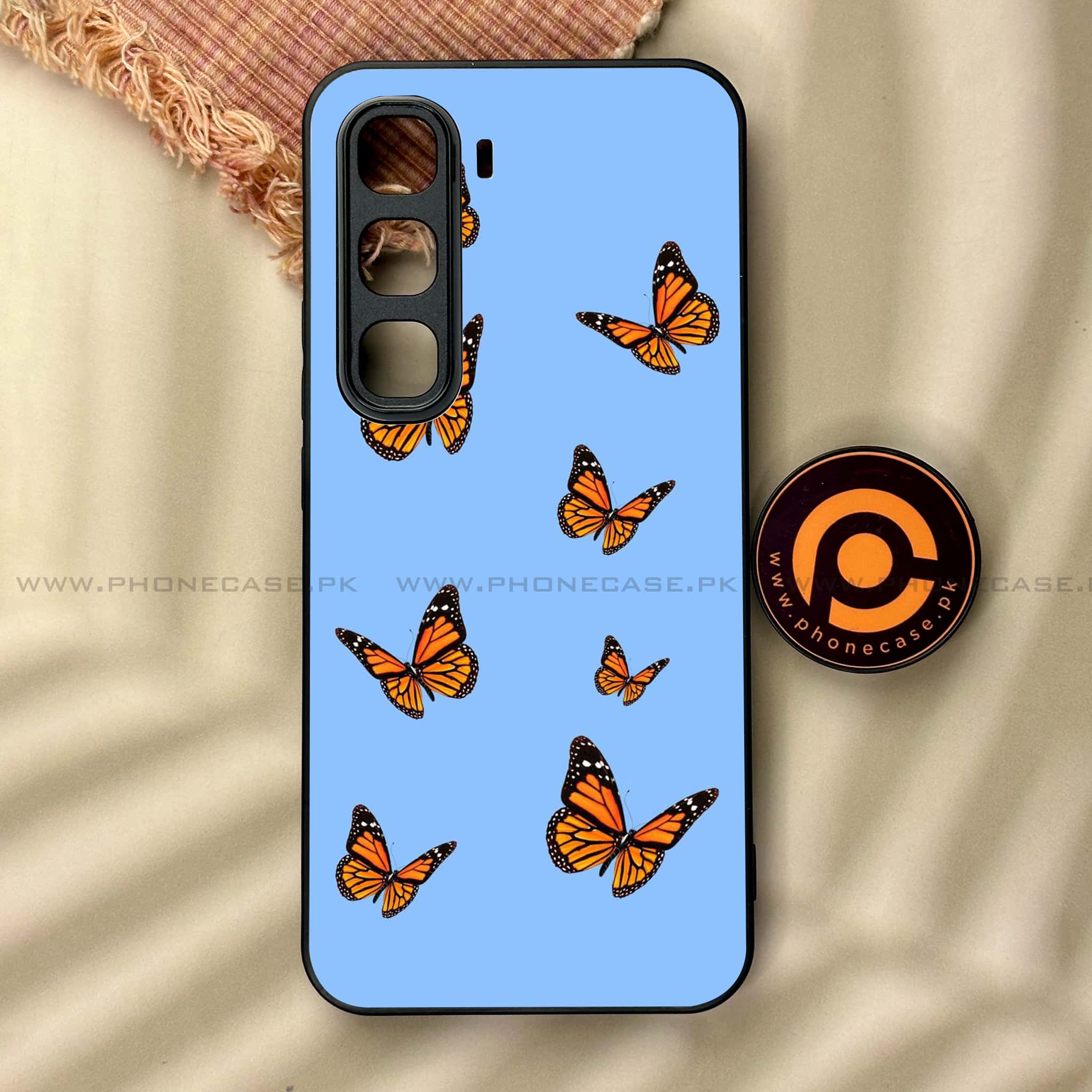 Infinix Hot 60 Pro - Butterflies Design Series - Premium Metal Printed soft Bumper shock Proof Case