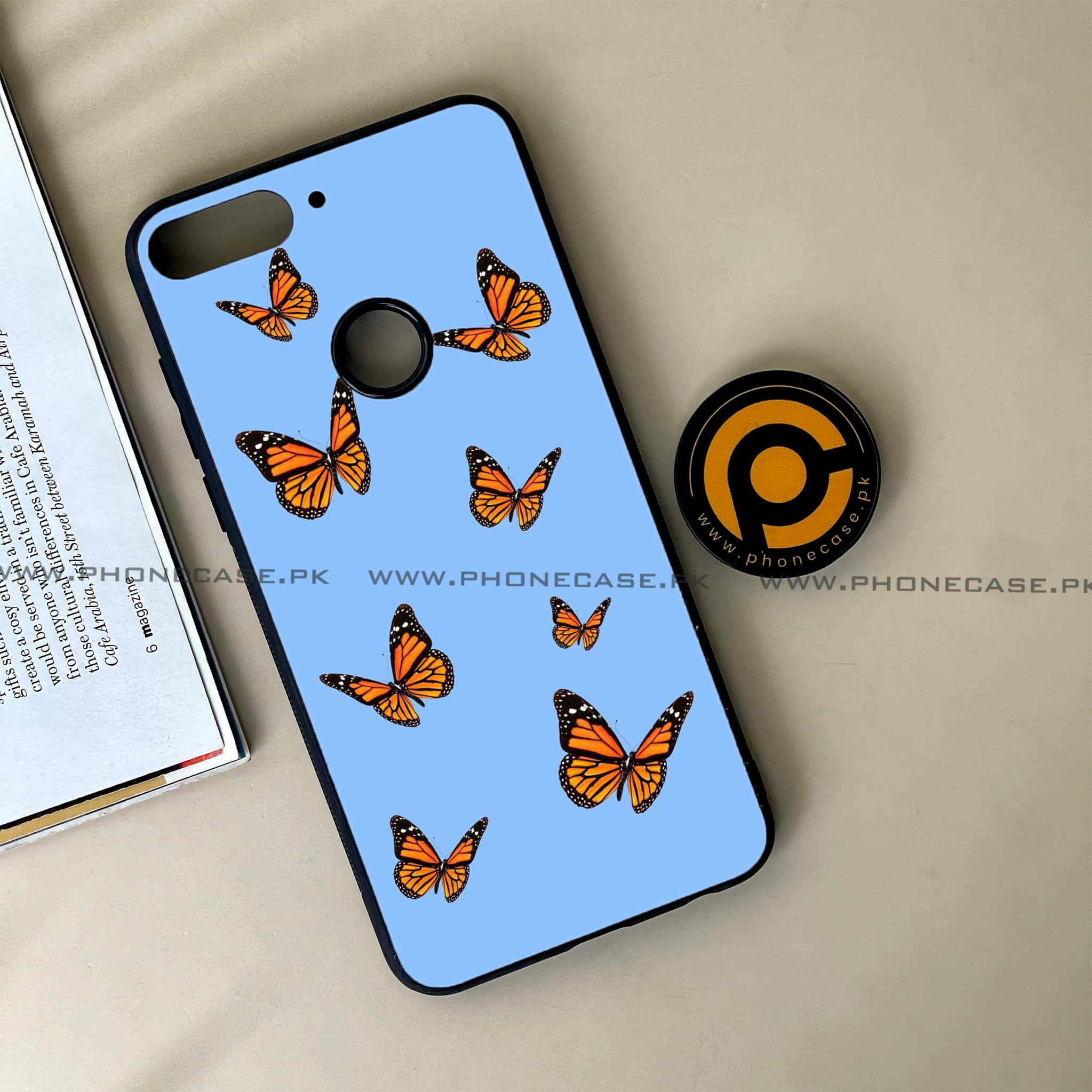 Huawei Y7 Prime (2018) - Butterflies Design Series - Premium Printed Glass soft Bumper shock Proof Case