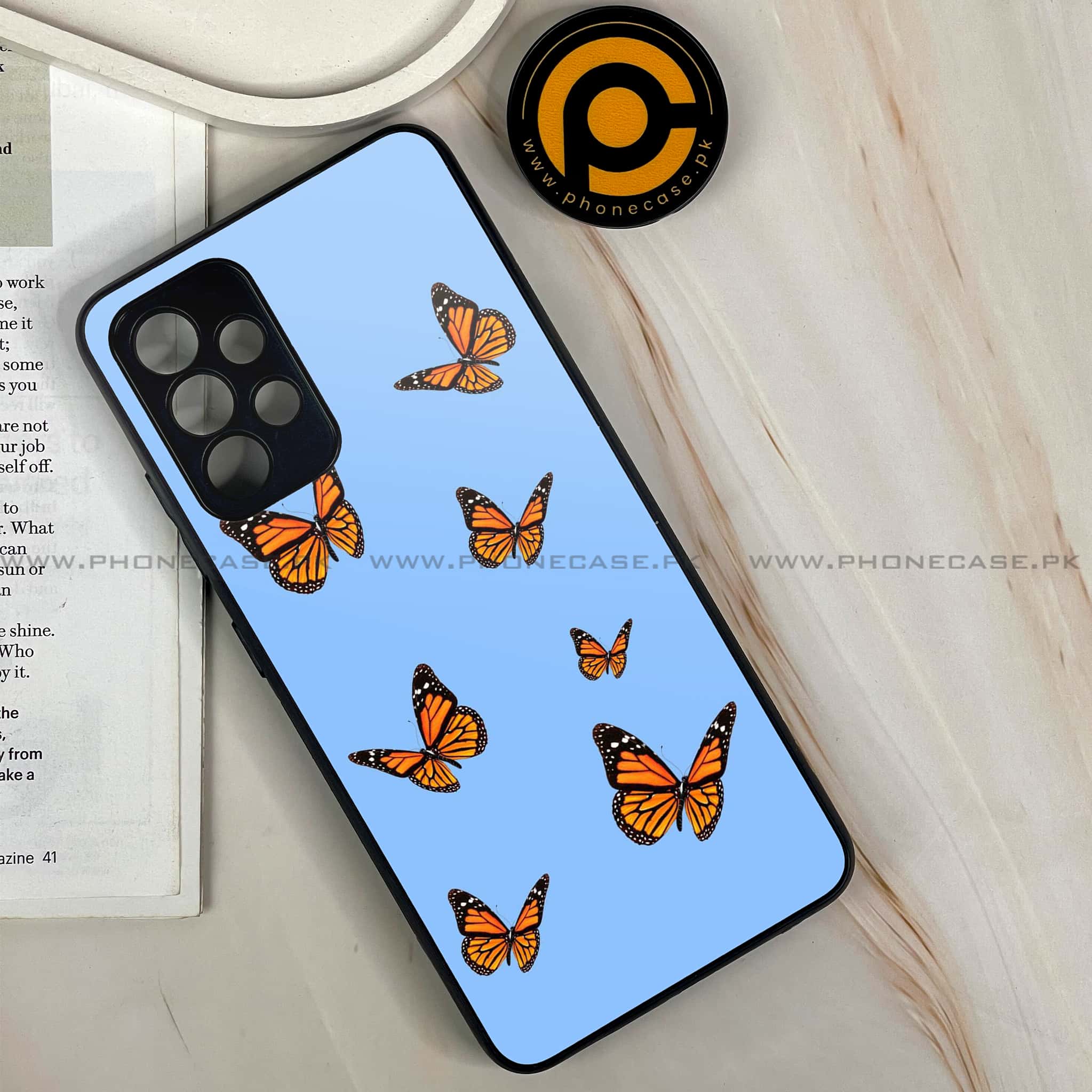 Galaxy A32 - Butterflies Design Series - Premium Printed Glass soft Bumper shock Proof Case