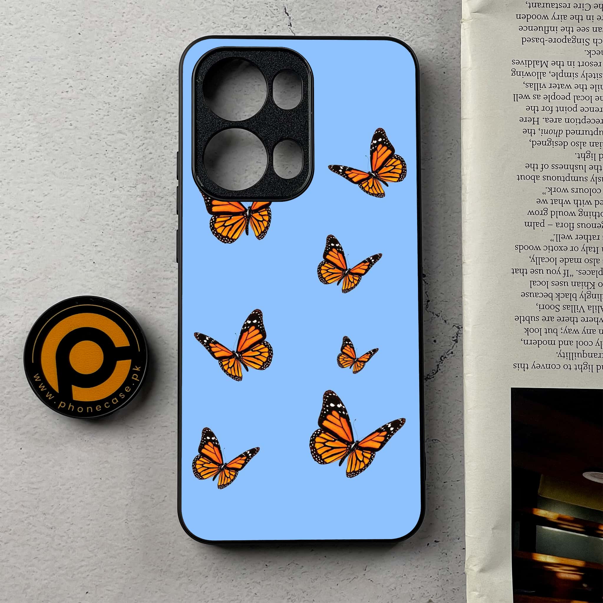 Oppo Reno 13 Pro - Butterflies Design Series - Premium Metal Printed Soft Bumper Shockproof Case