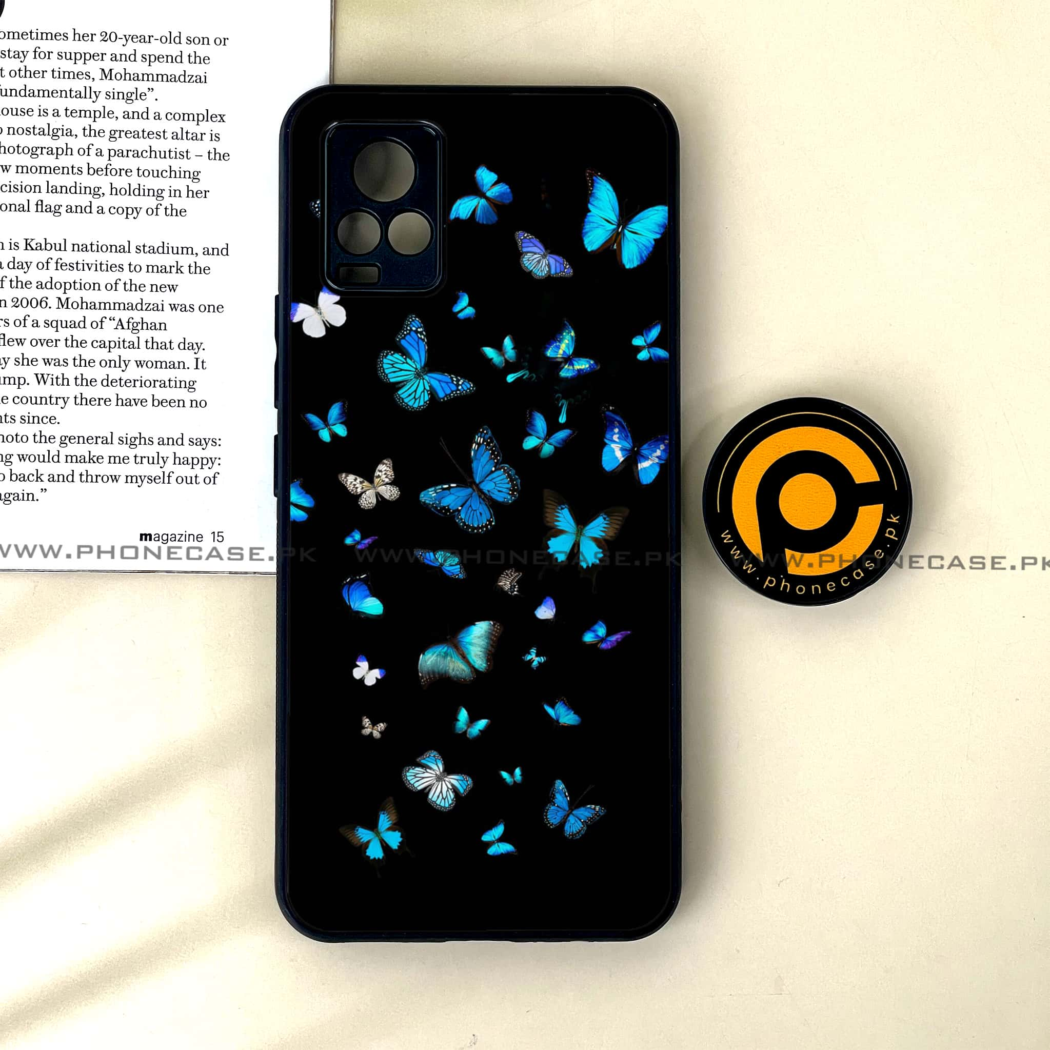 Vivo V20 - Butterflies Design Series - Premium Printed Glass soft Bumper shock Proof Case