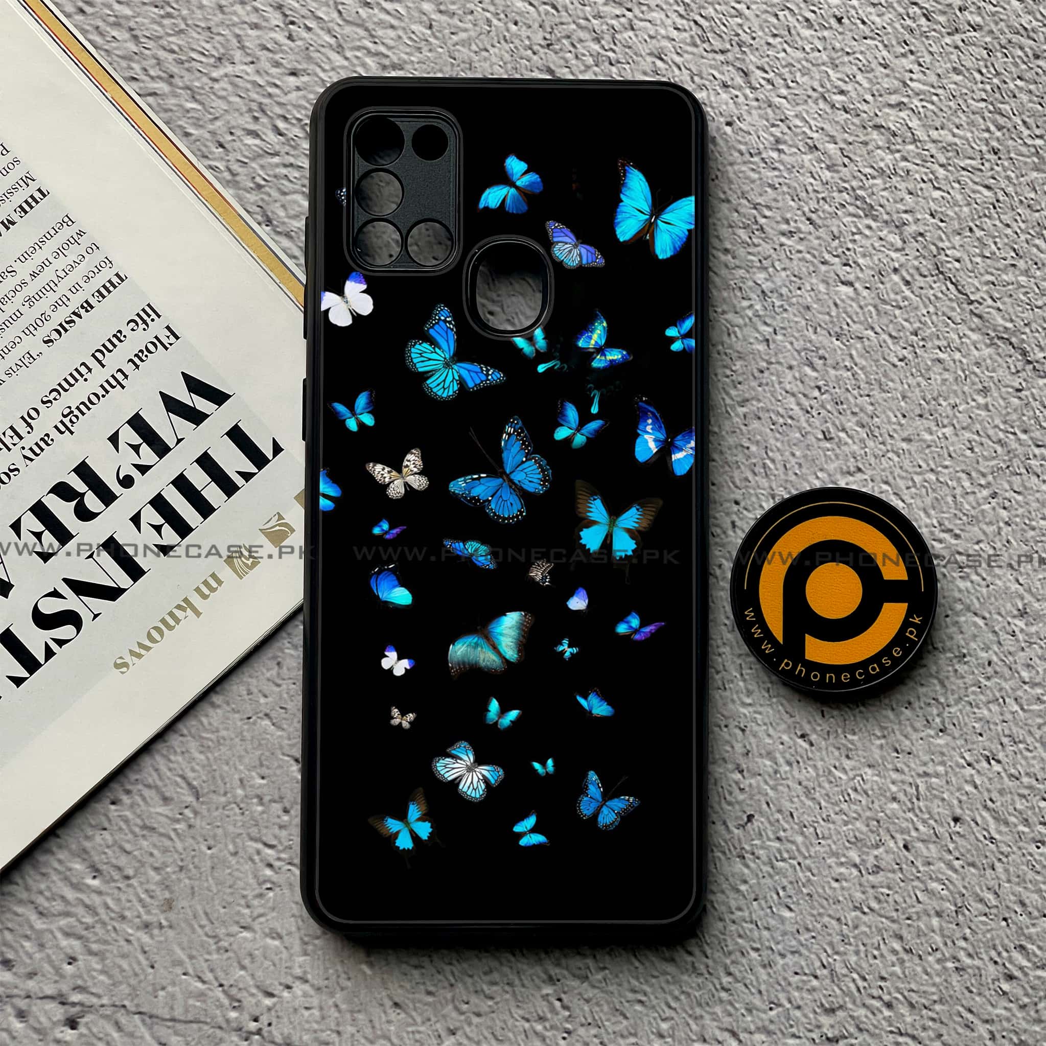 Samsung Galaxy A21s - Butterflies Design Series - Premium Printed Glass soft Bumper shock Proof Case