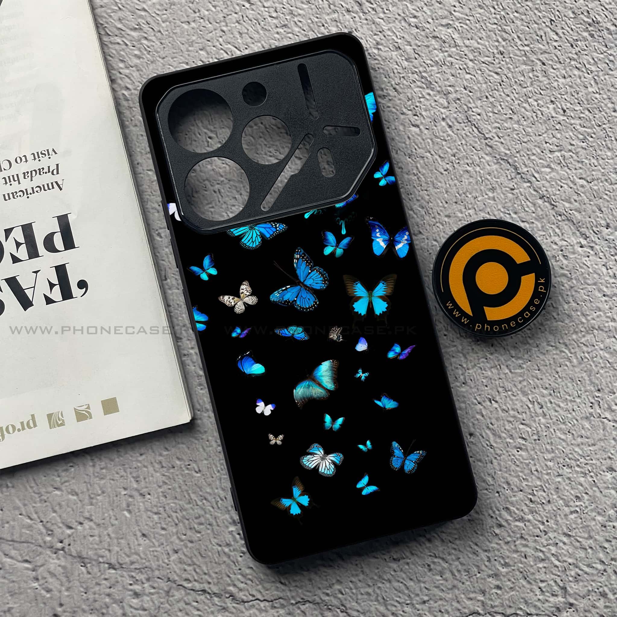 Tecno Pova 6 Pro - Butterflies Design Series - Premium Printed Glass soft Bumper shock Proof Case