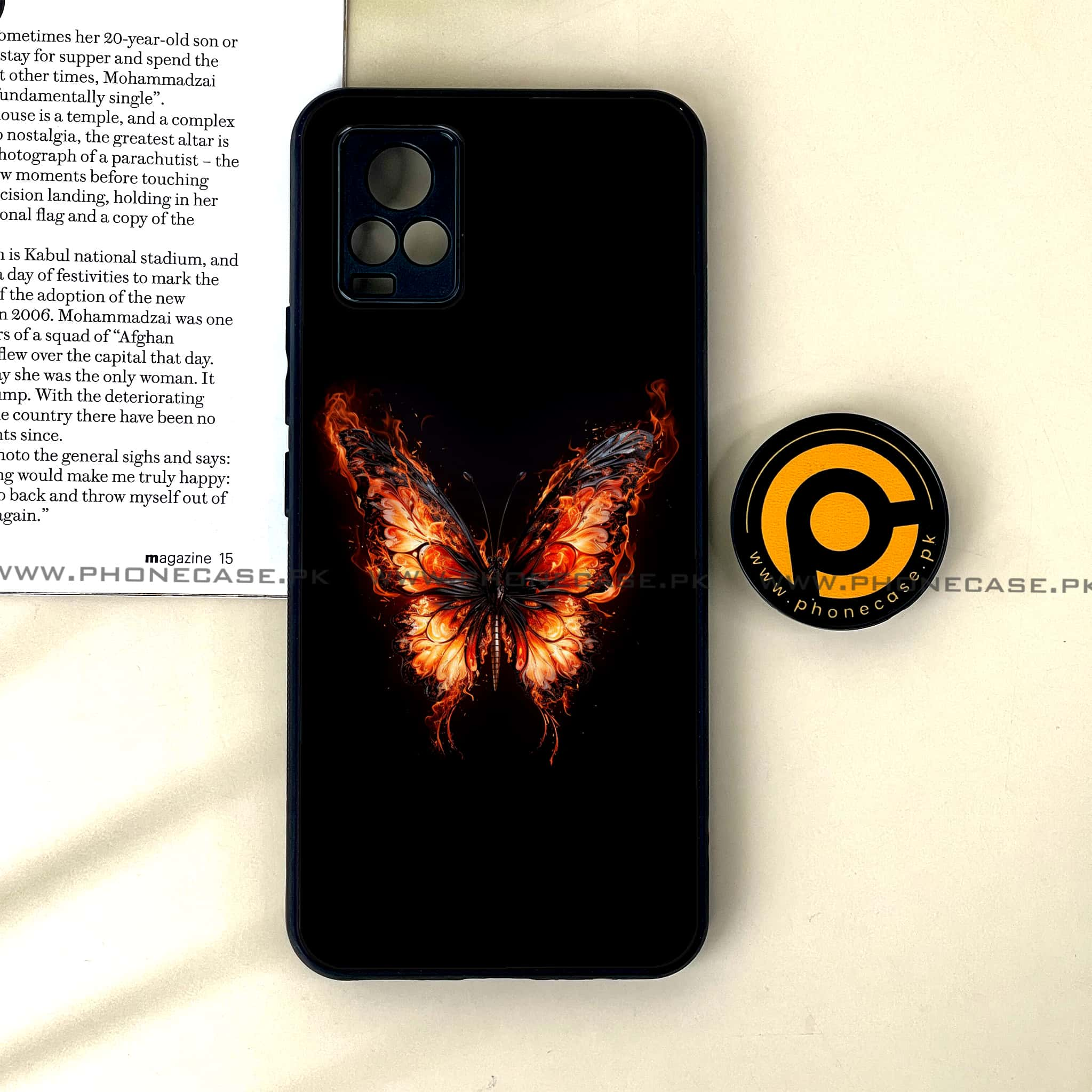 Vivo V20 - Butterflies Design Series - Premium Printed Glass soft Bumper shock Proof Case