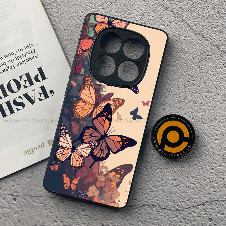 Redmi Note 14 Pro - Butterflies Design 6 - Premium Printed Glass soft Bumper shock Proof Case CS-47276