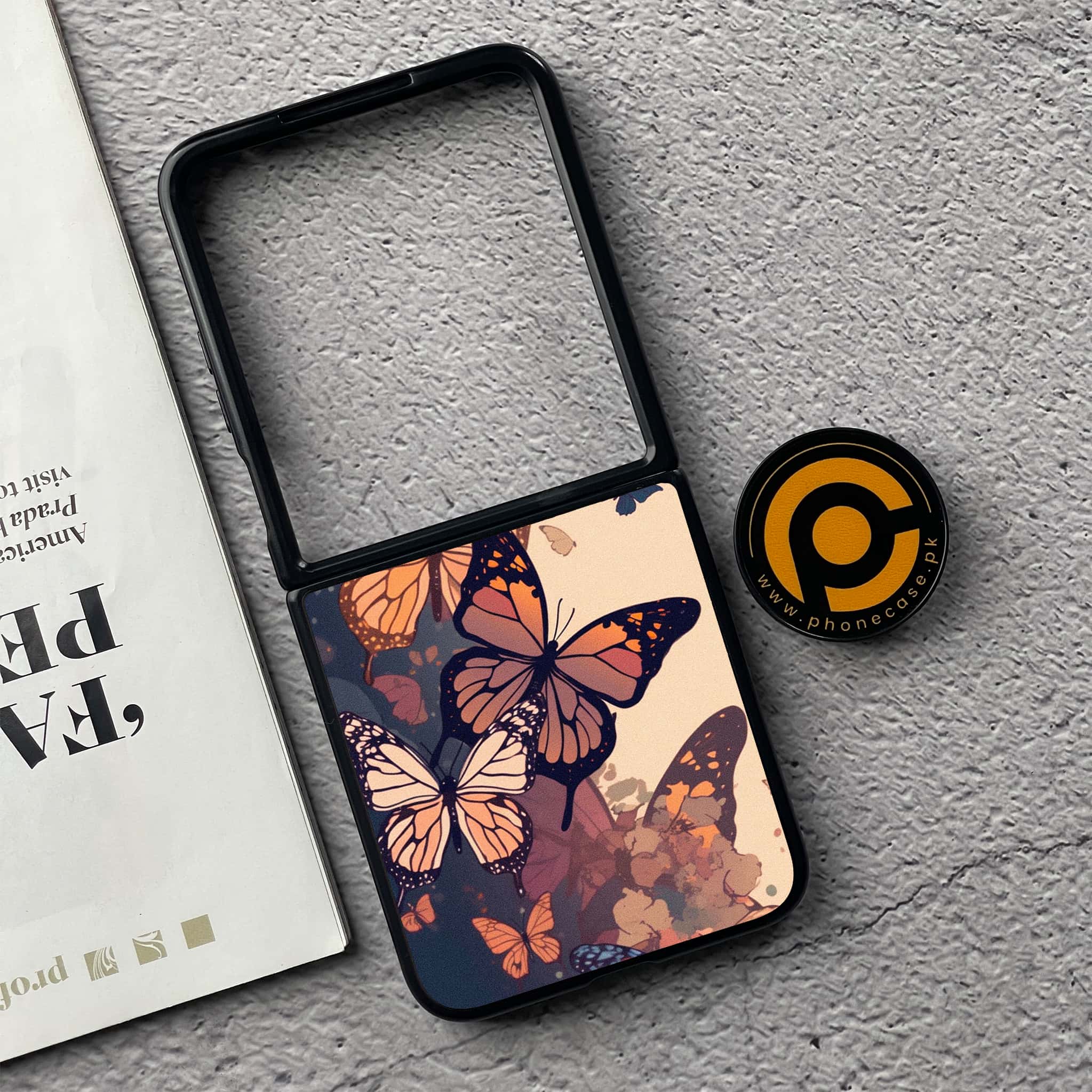 Xiaomi Mix Flip - Butterflies Design Series - Premium Printed Glass soft Bumper shock Proof Case