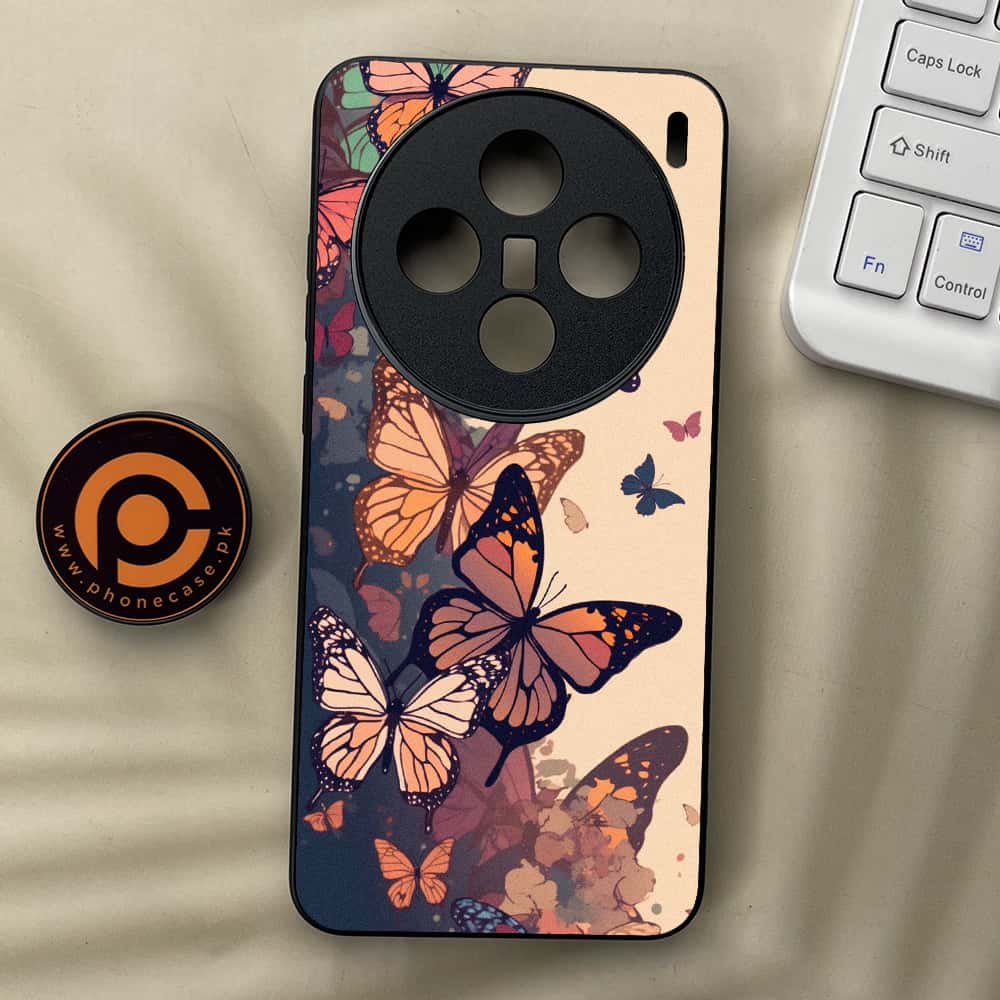 Vivo X200 - Butterflies Design Series - Premium Metal  Printed soft Bumper shock Proof Case
