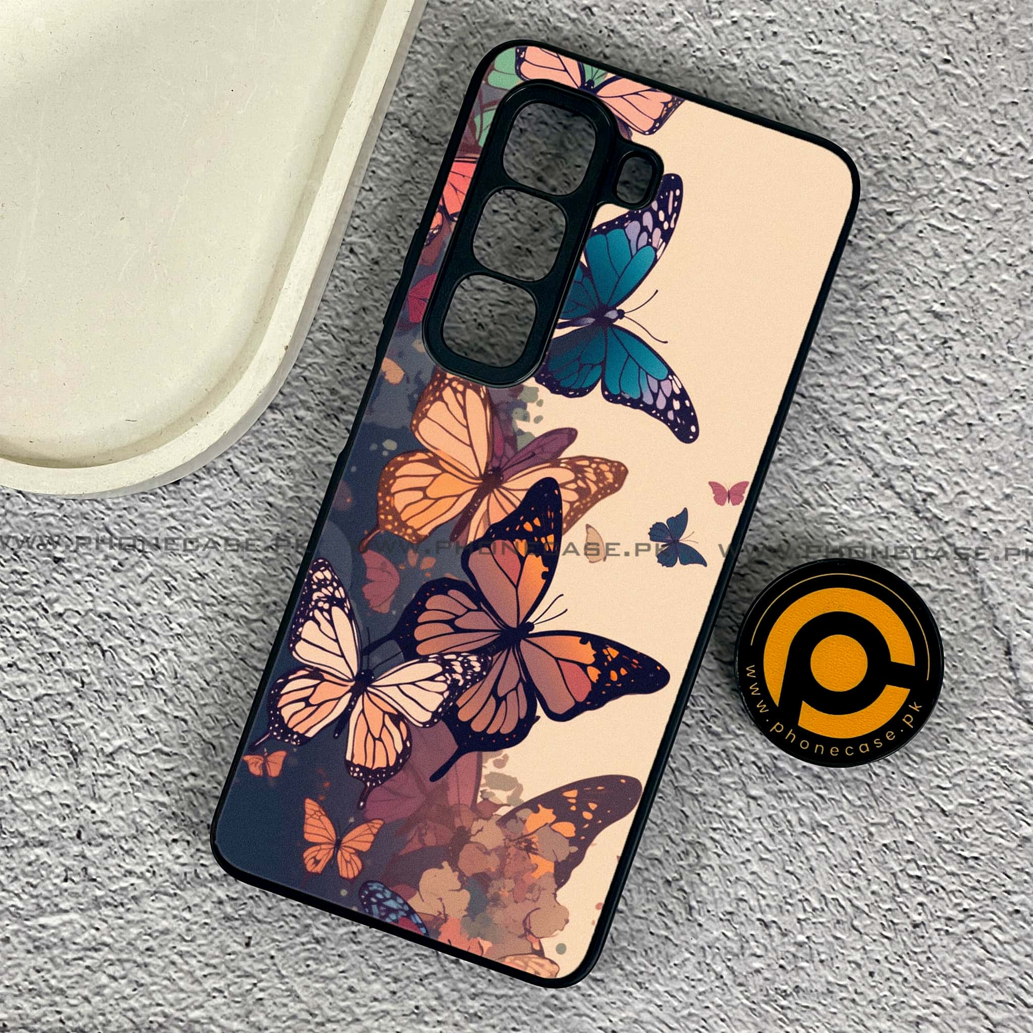 Infinix Hot 50 4G - Butterflies Design Series - Premium Printed Glass soft Bumper shock Proof Case