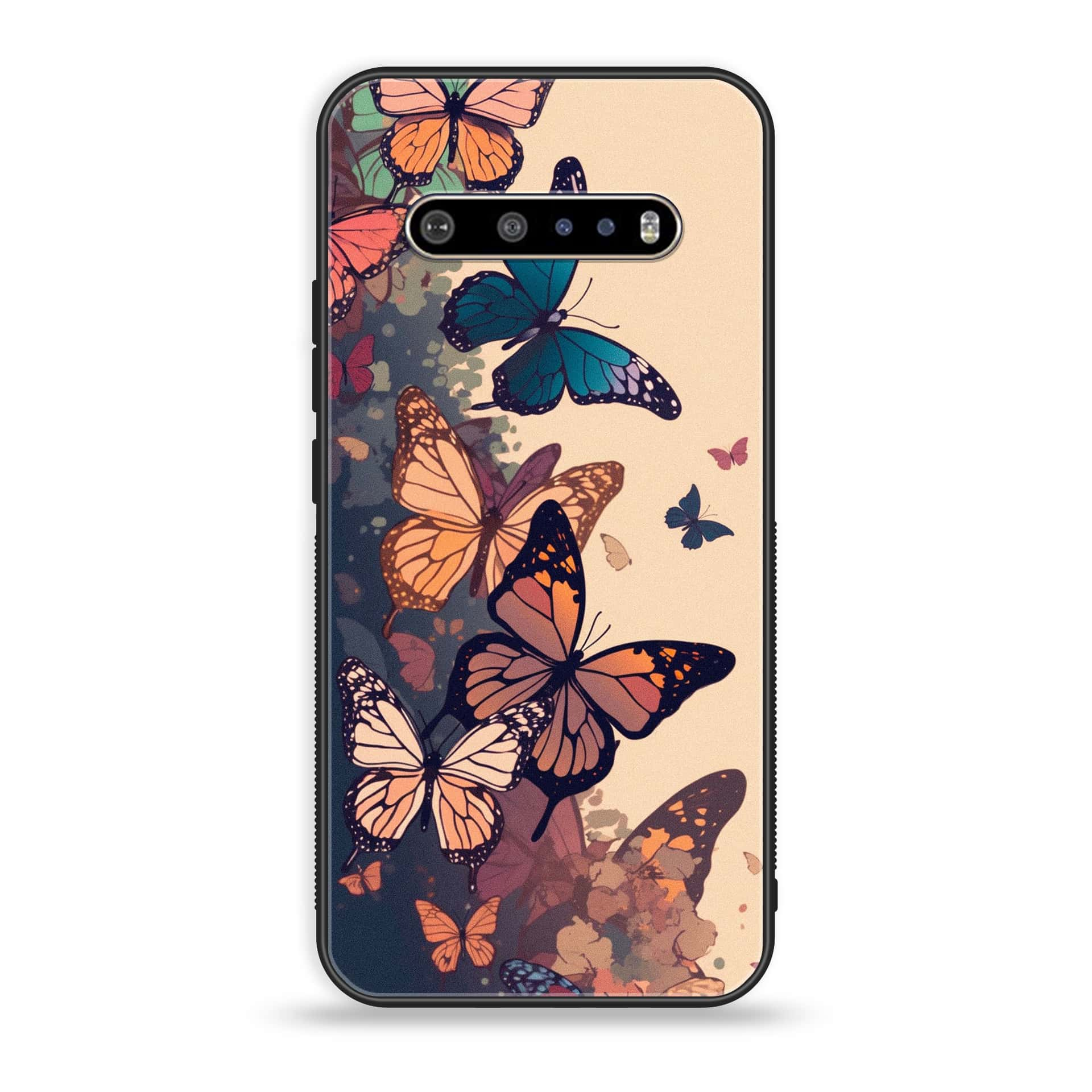 LG V60 Butterflies Design Series Premium Printed Glass soft Bumper shock Proof Case