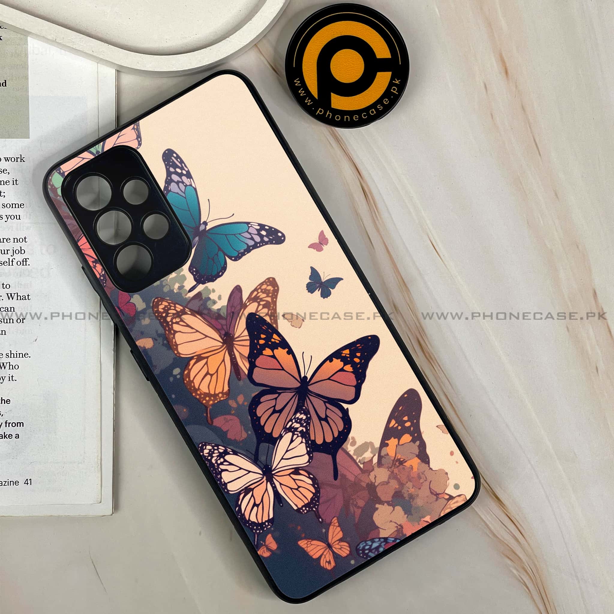 Galaxy A32 - Butterflies Design Series - Premium Printed Glass soft Bumper shock Proof Case