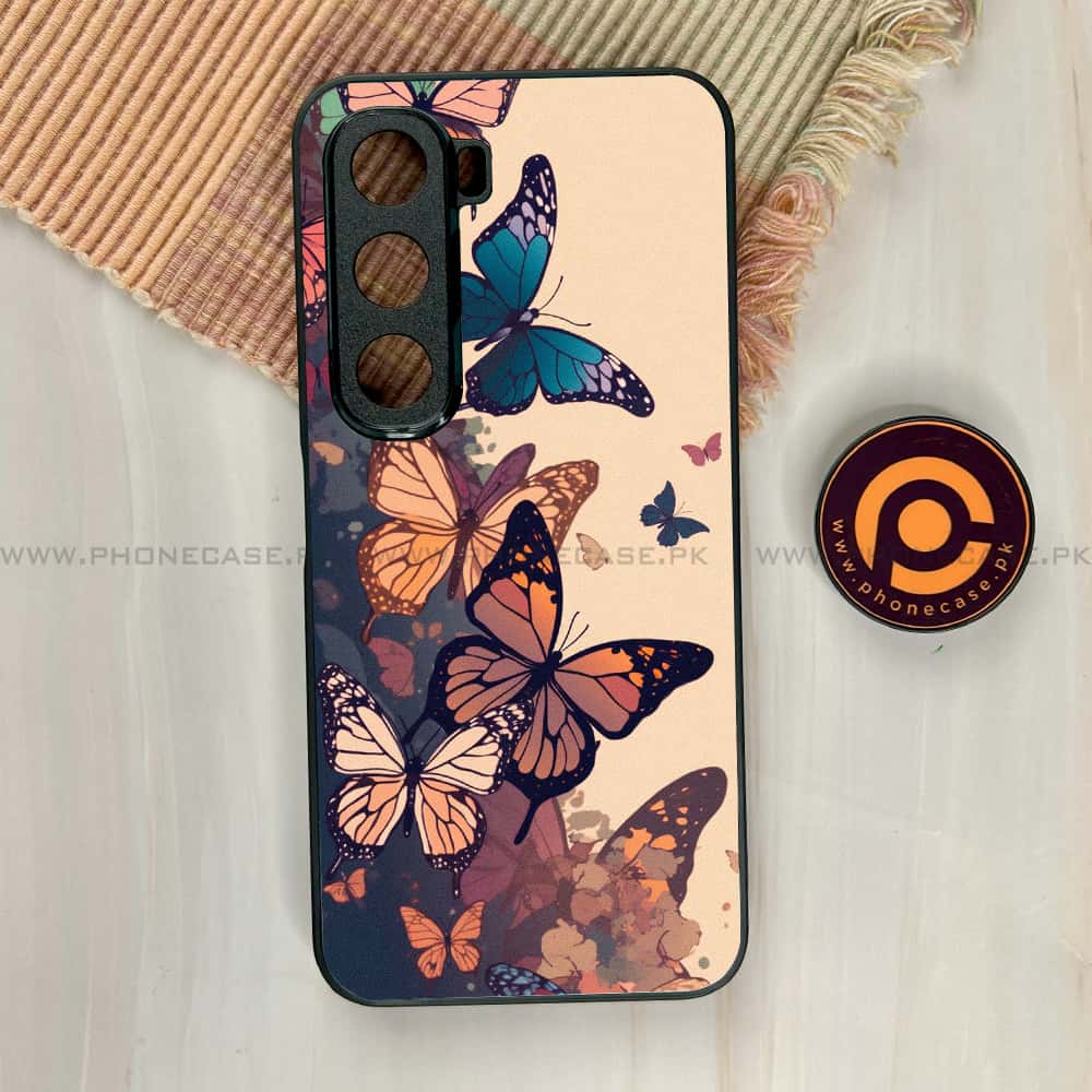 Infinix Hot 60i - Butterflies Design Series - Premium Metal Printed soft Bumper shock Proof Case