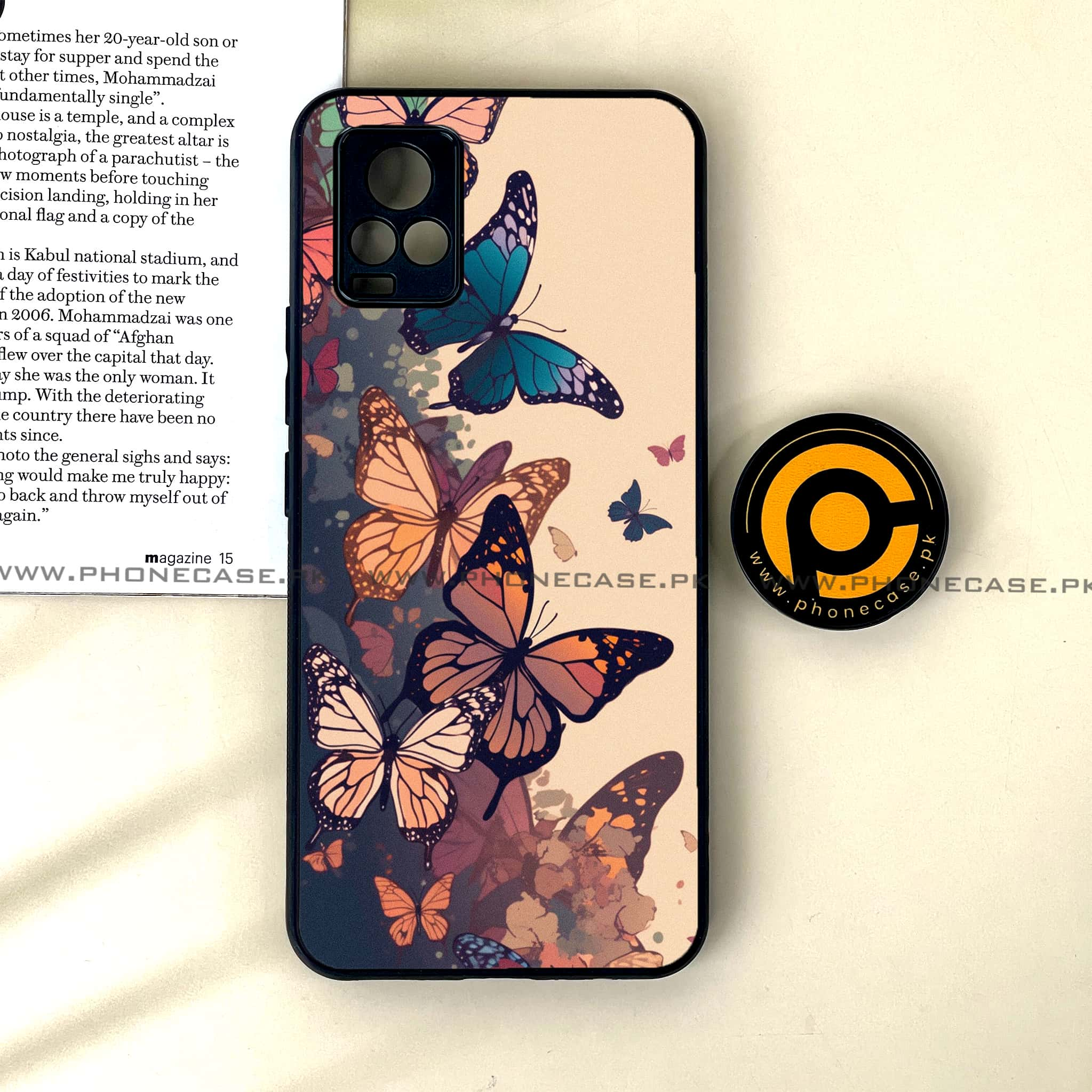 Vivo V20 - Butterflies Design Series - Premium Printed Glass soft Bumper shock Proof Case