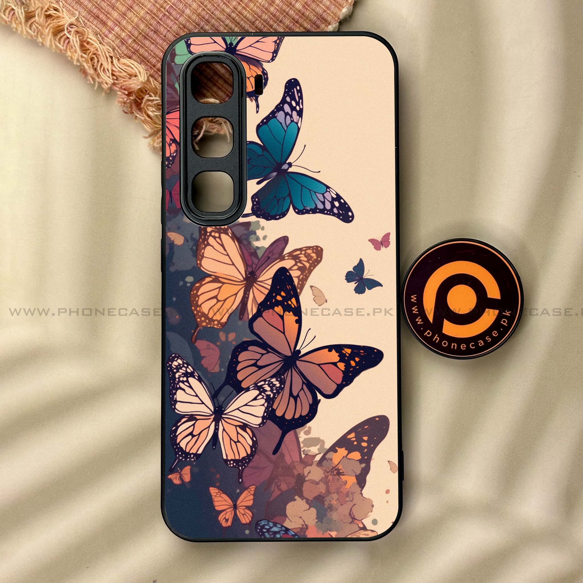 Infinix Hot 60 Pro - Butterflies Design Series - Premium Metal Printed soft Bumper shock Proof Case