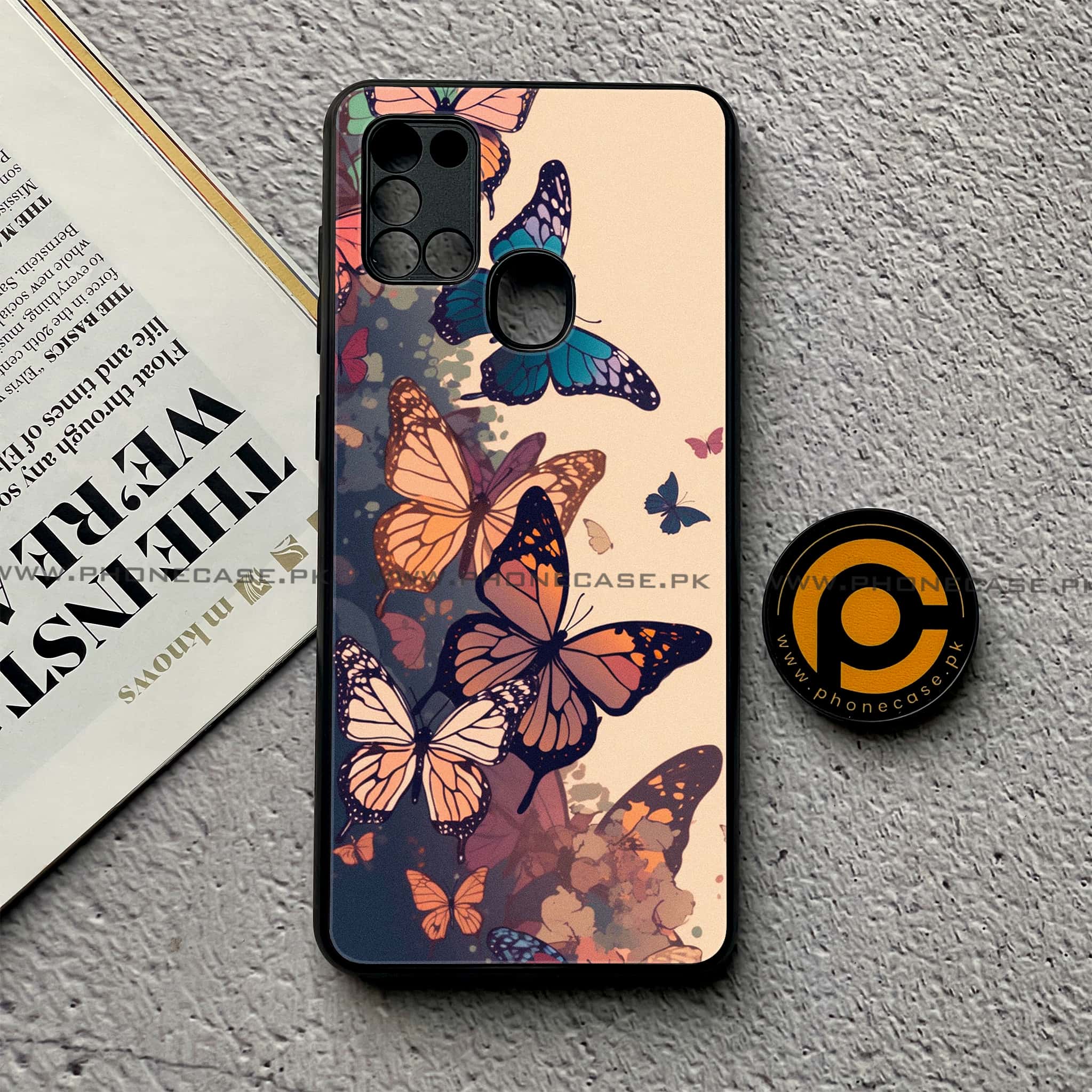 Samsung Galaxy A21s - Butterflies Design Series - Premium Printed Glass soft Bumper shock Proof Case