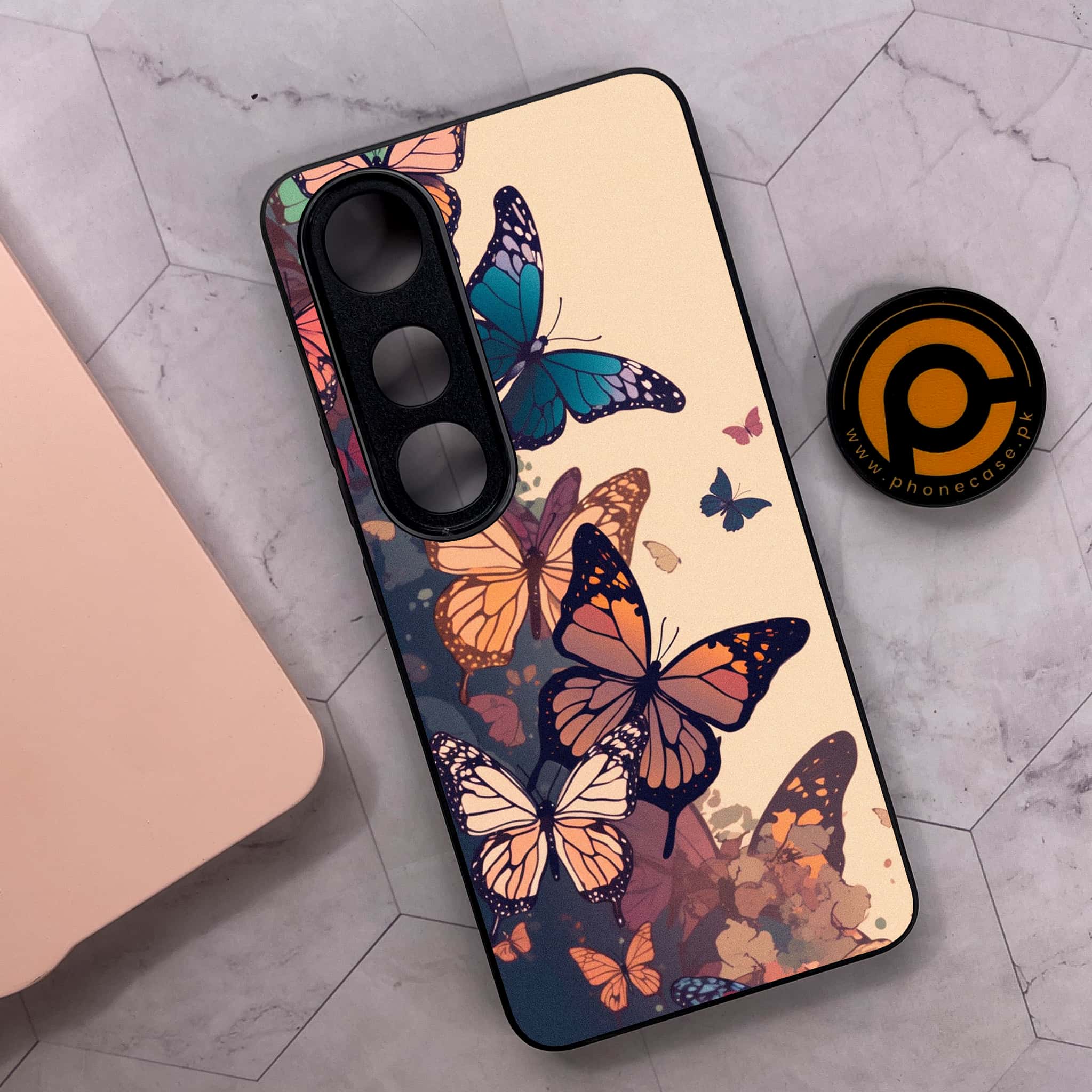 Vivo V50 Lite - Butterflies Design Series - Premium Metal Printed soft Bumper shock Proof Case