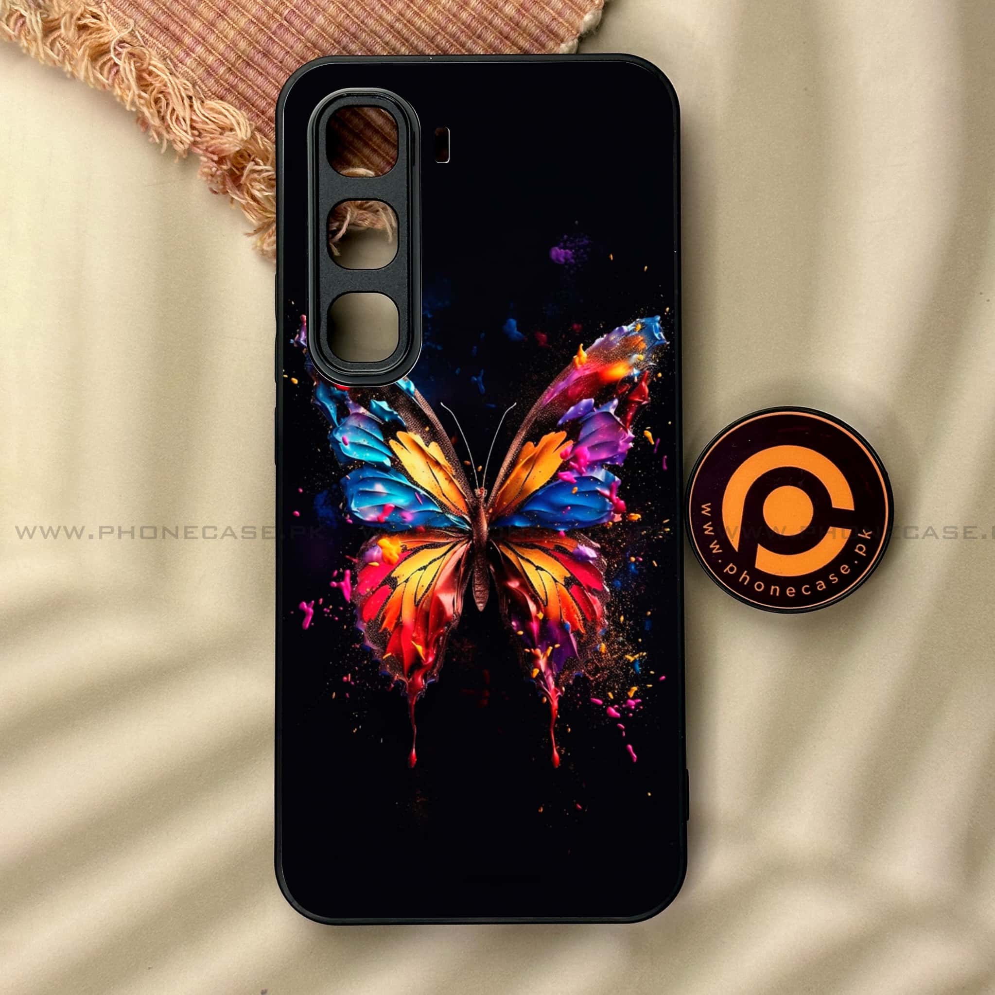 Infinix Hot 60 Pro - Butterflies Design Series - Premium Metal Printed soft Bumper shock Proof Case