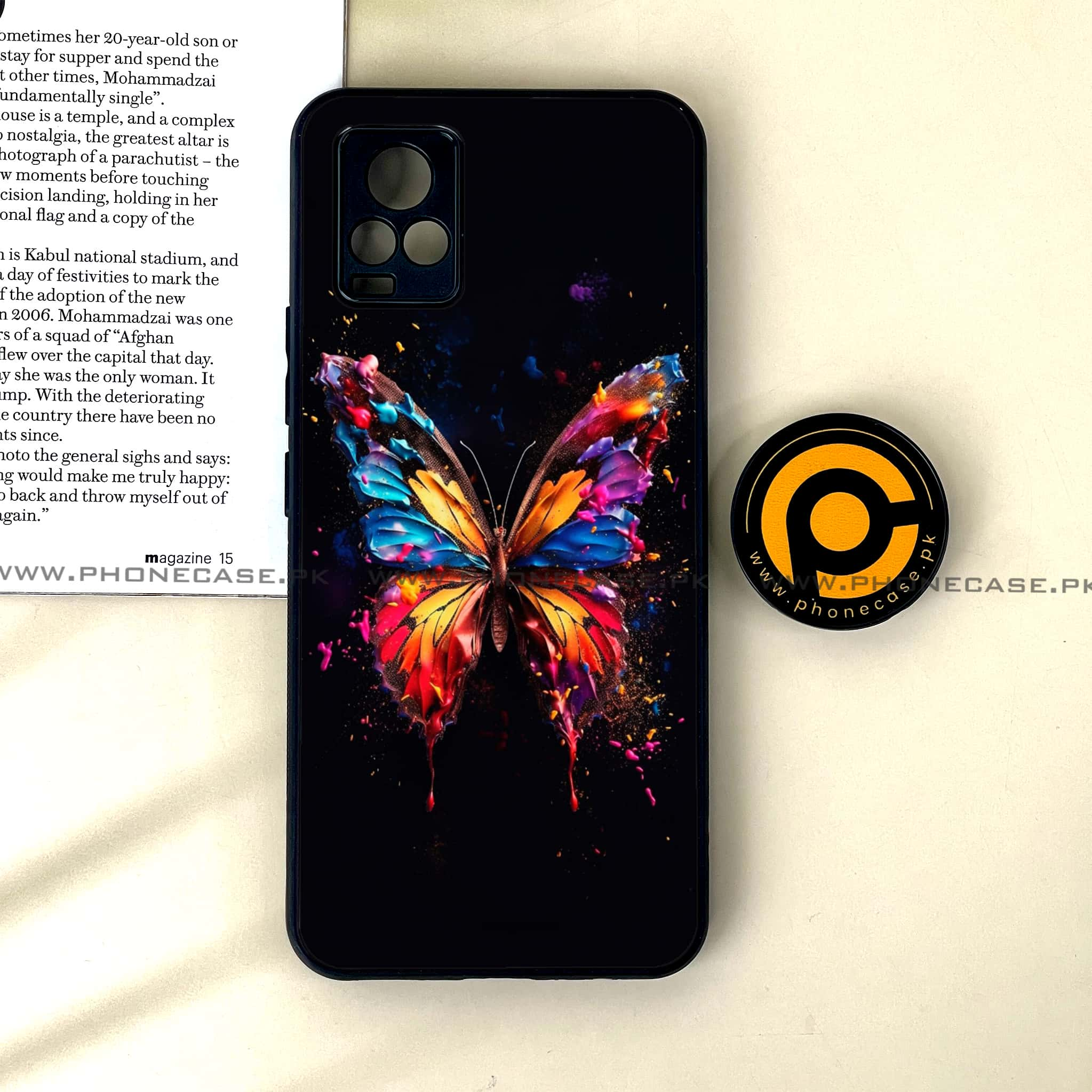 Vivo V20 - Butterflies Design Series - Premium Printed Glass soft Bumper shock Proof Case