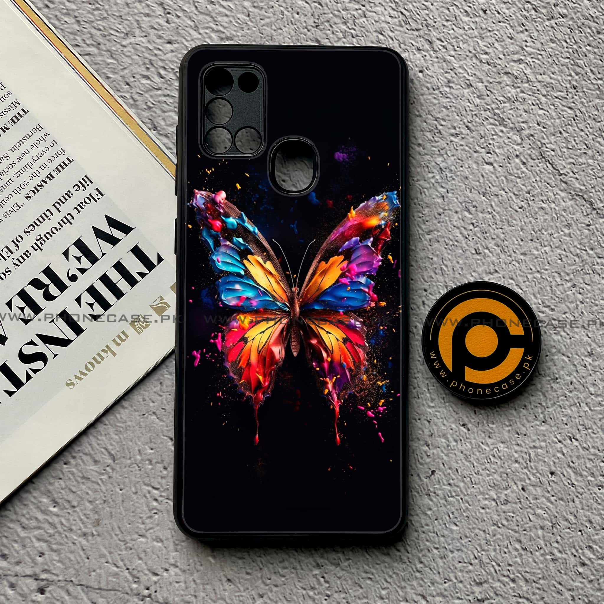 Samsung Galaxy A21s - Butterflies Design Series - Premium Printed Glass soft Bumper shock Proof Case