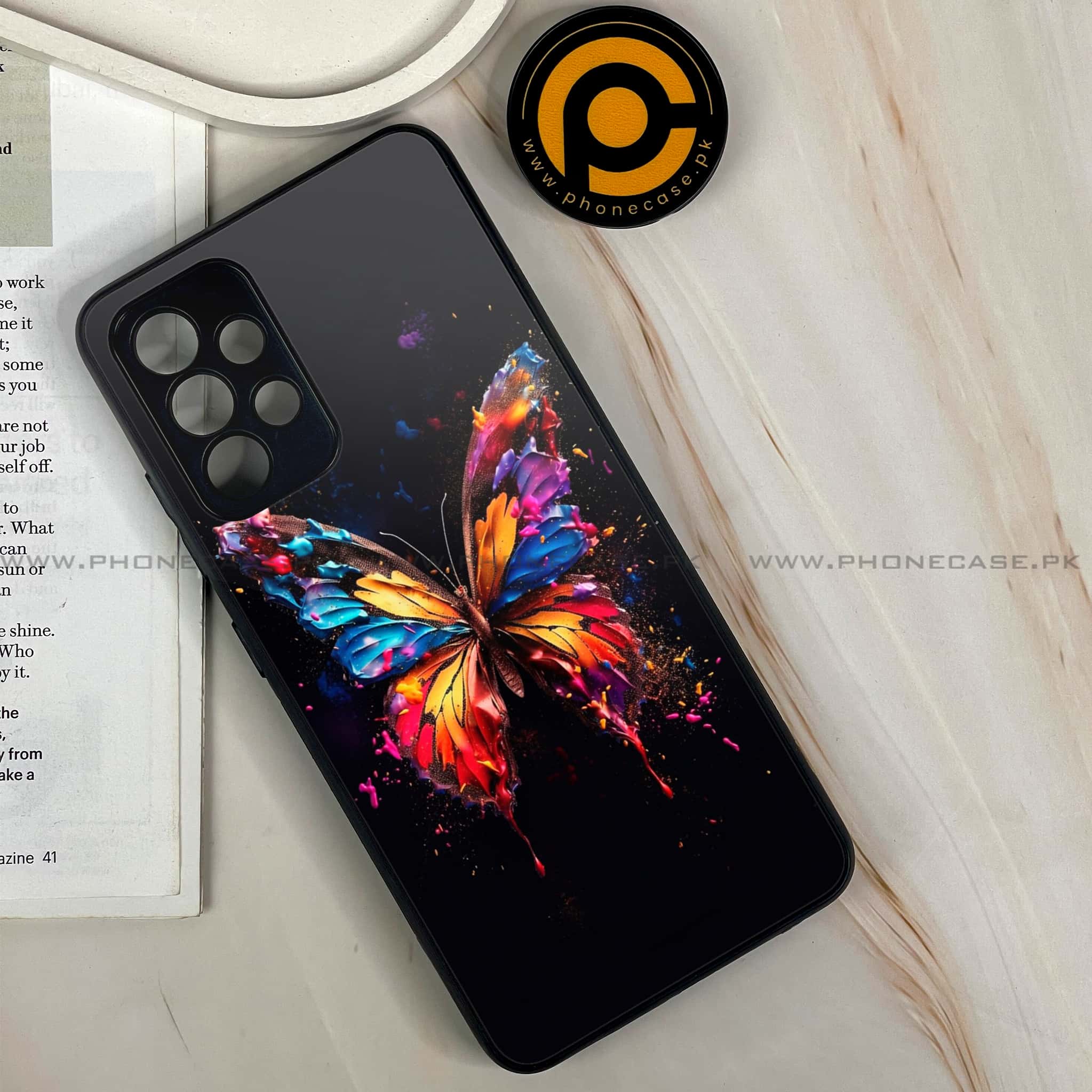 Galaxy A32 - Butterflies Design Series - Premium Printed Glass soft Bumper shock Proof Case