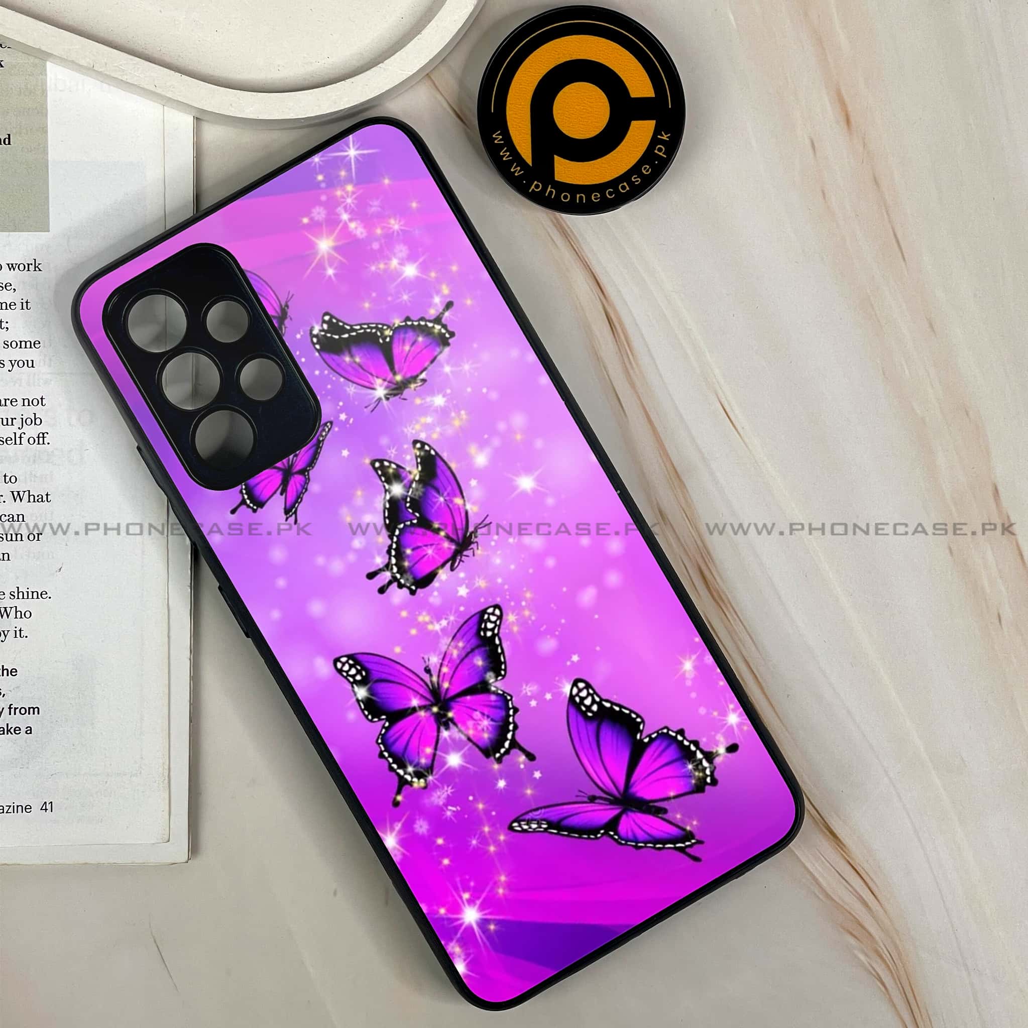Galaxy A32 - Butterflies Design Series - Premium Printed Glass soft Bumper shock Proof Case