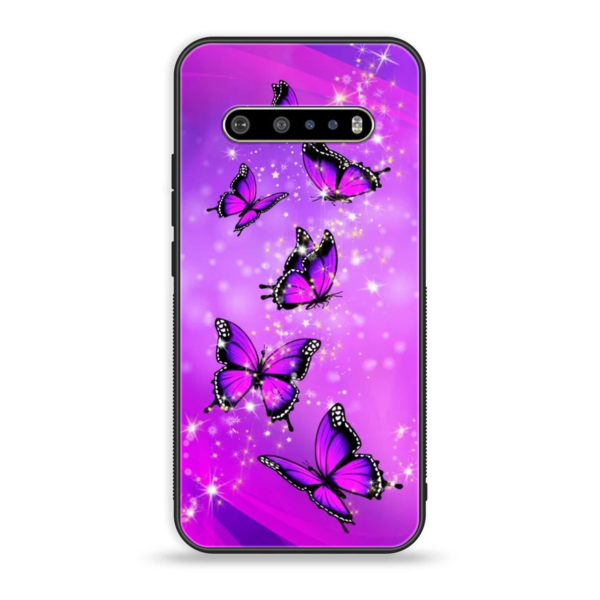 LG V60 Butterflies Design Series Premium Printed Glass soft Bumper shock Proof Case