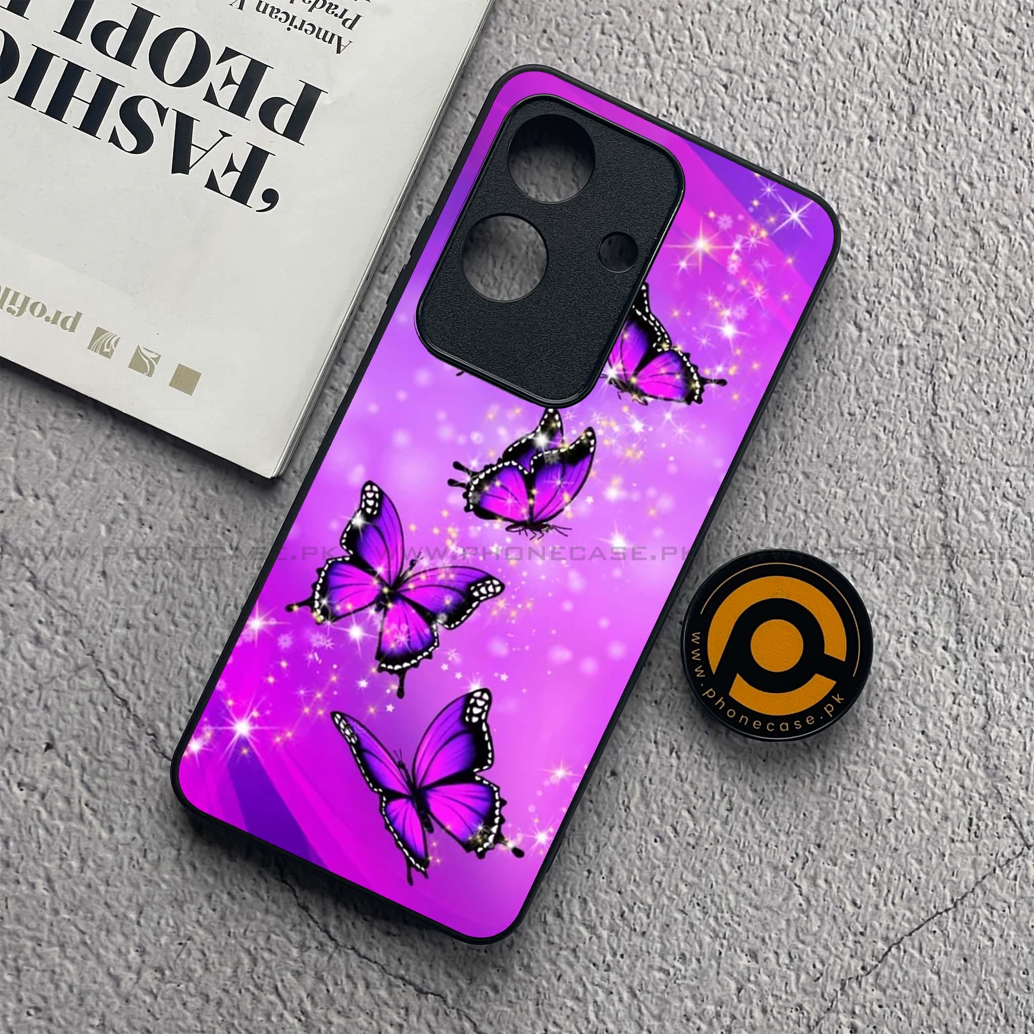 Realme Note 60x - Butterflies Design Series - Premium Metal  Printed soft Bumper shock Proof Case