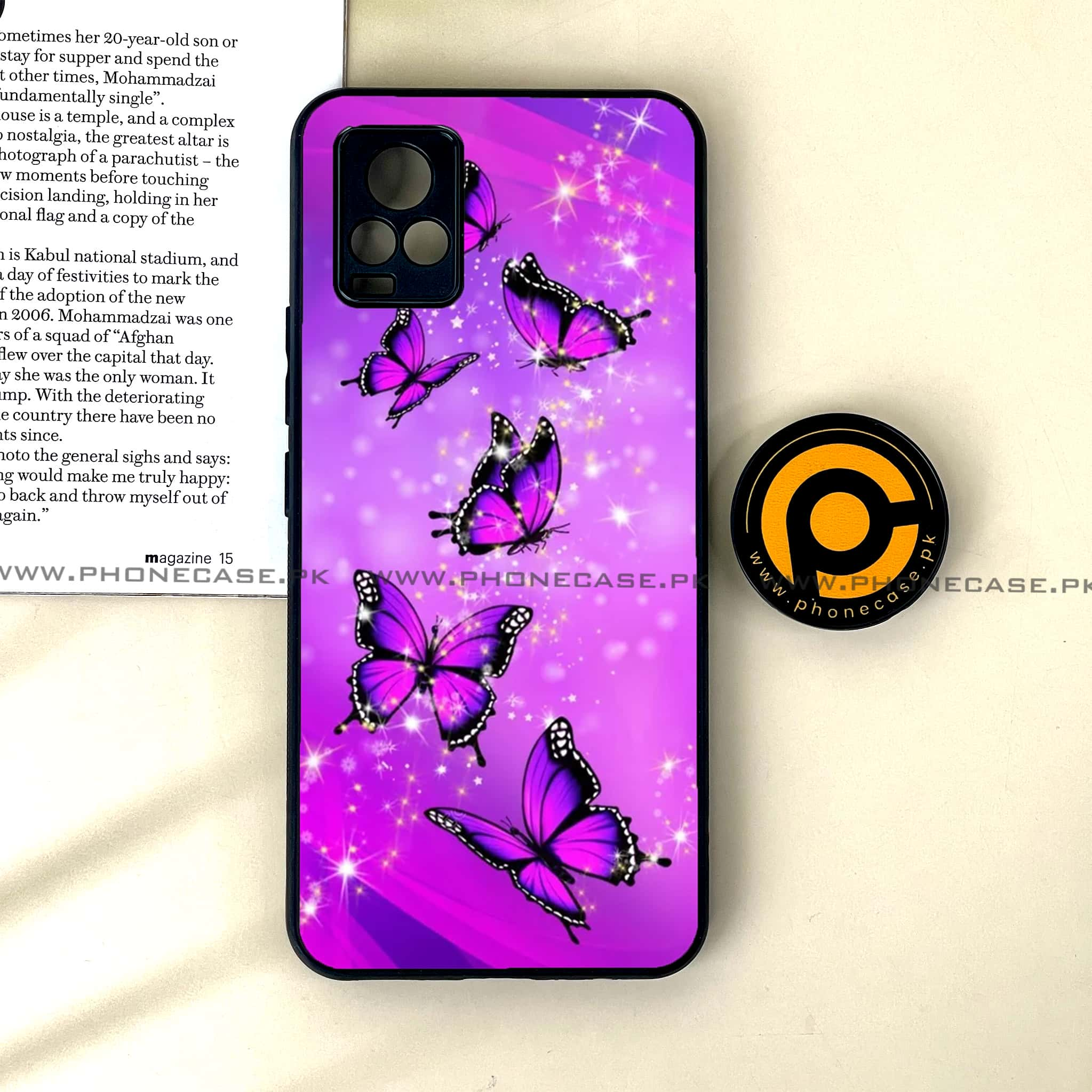 Vivo V20 - Butterflies Design Series - Premium Printed Glass soft Bumper shock Proof Case