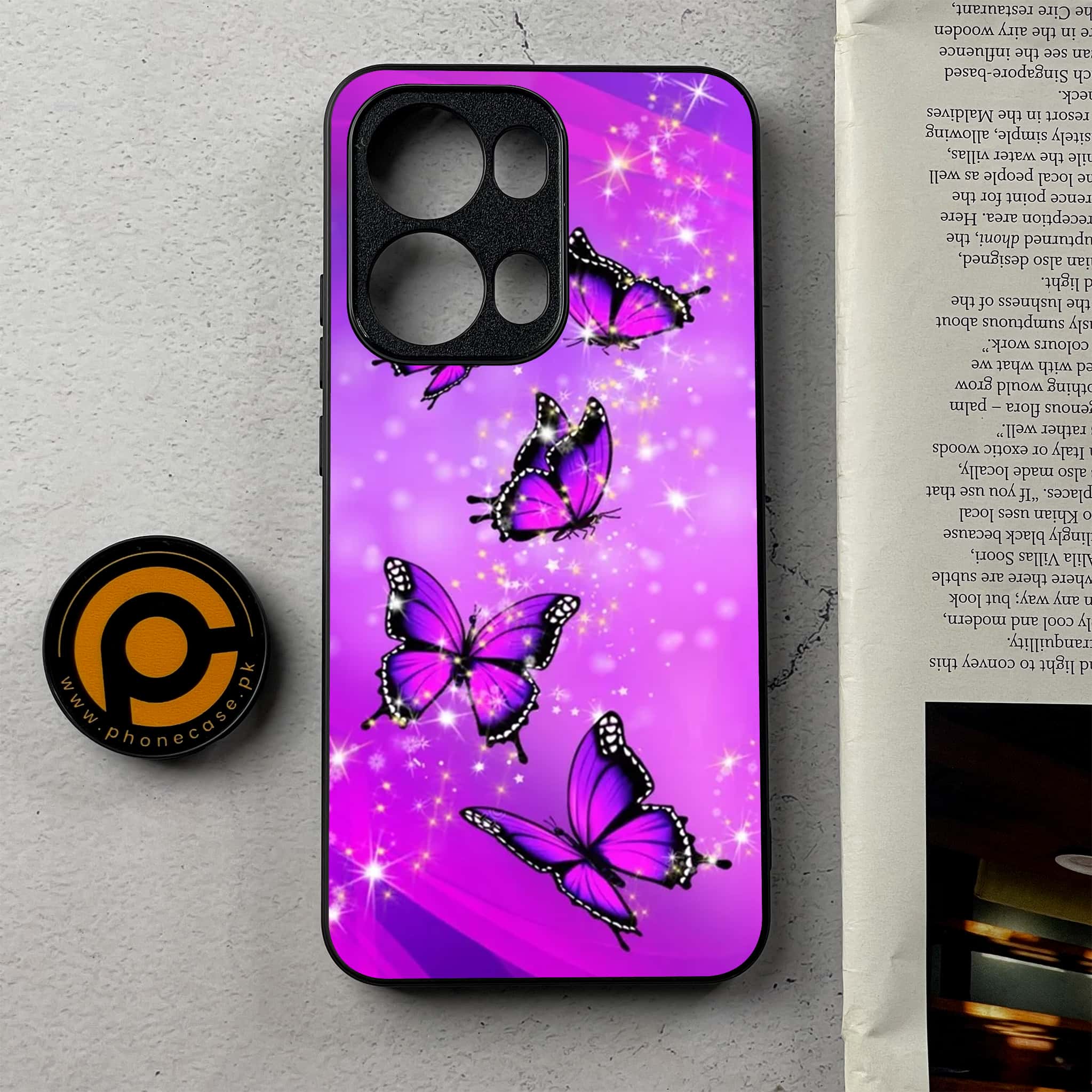 Oppo Reno 13 Pro - Butterflies Design Series - Premium Metal Printed Soft Bumper Shockproof Case