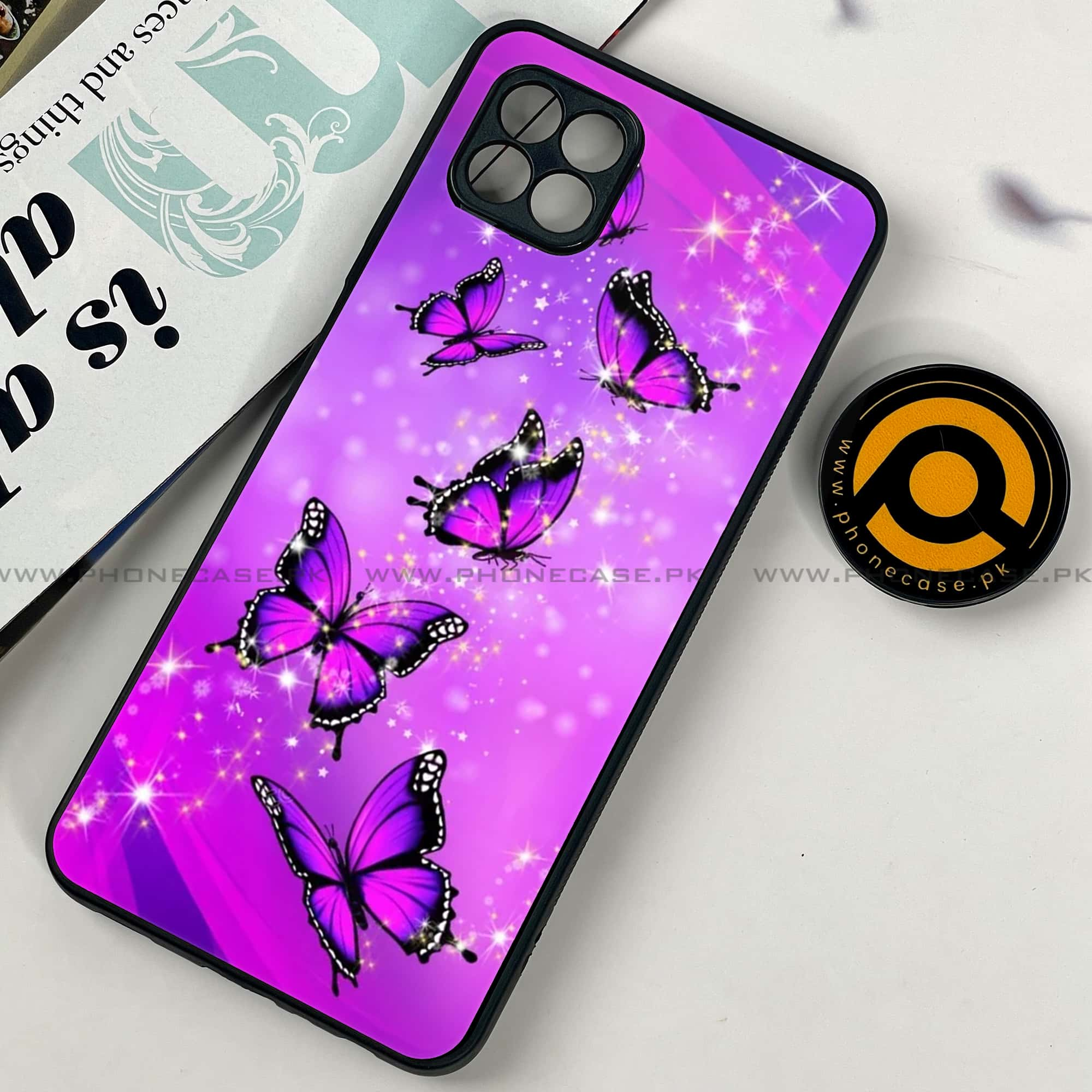 Samsung Galaxy A22 -  Butterflies Design - Premium Printed Metal soft Bumper shock Proof Case