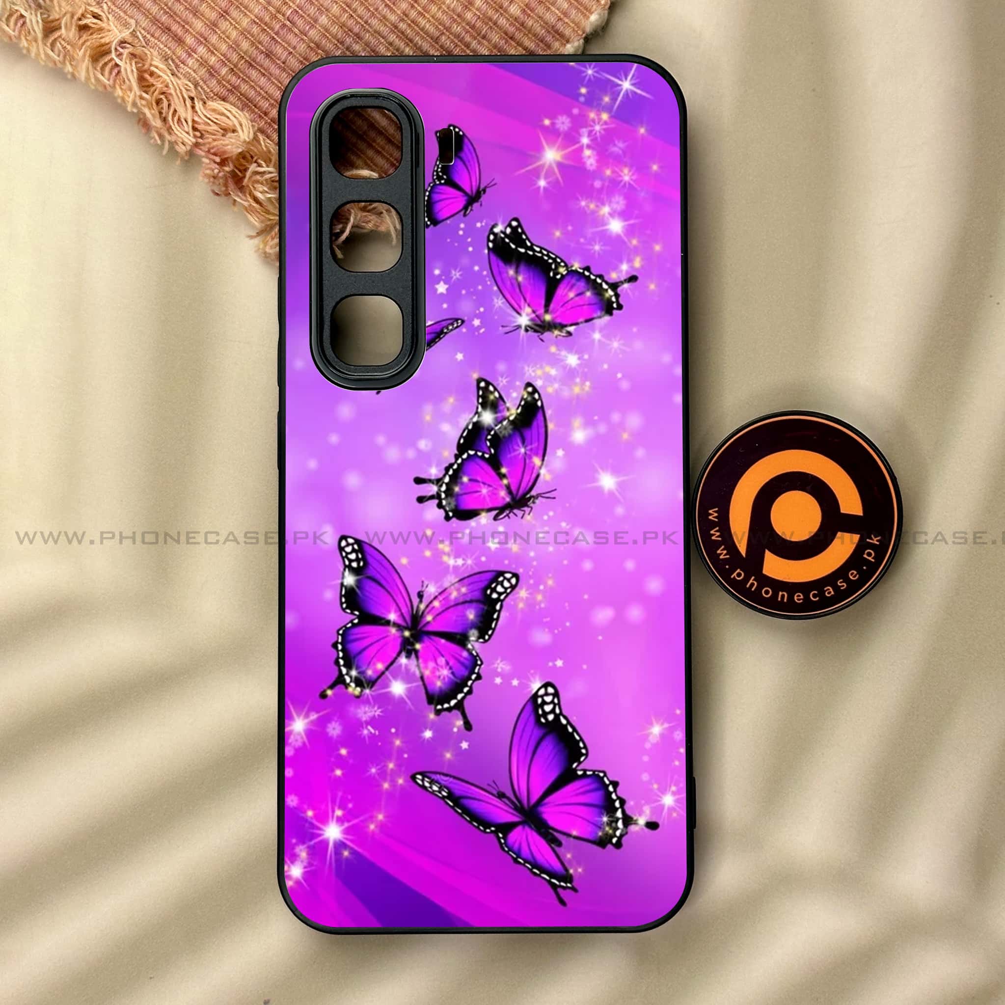 Infinix Hot 60 Pro - Butterflies Design Series - Premium Metal Printed soft Bumper shock Proof Case