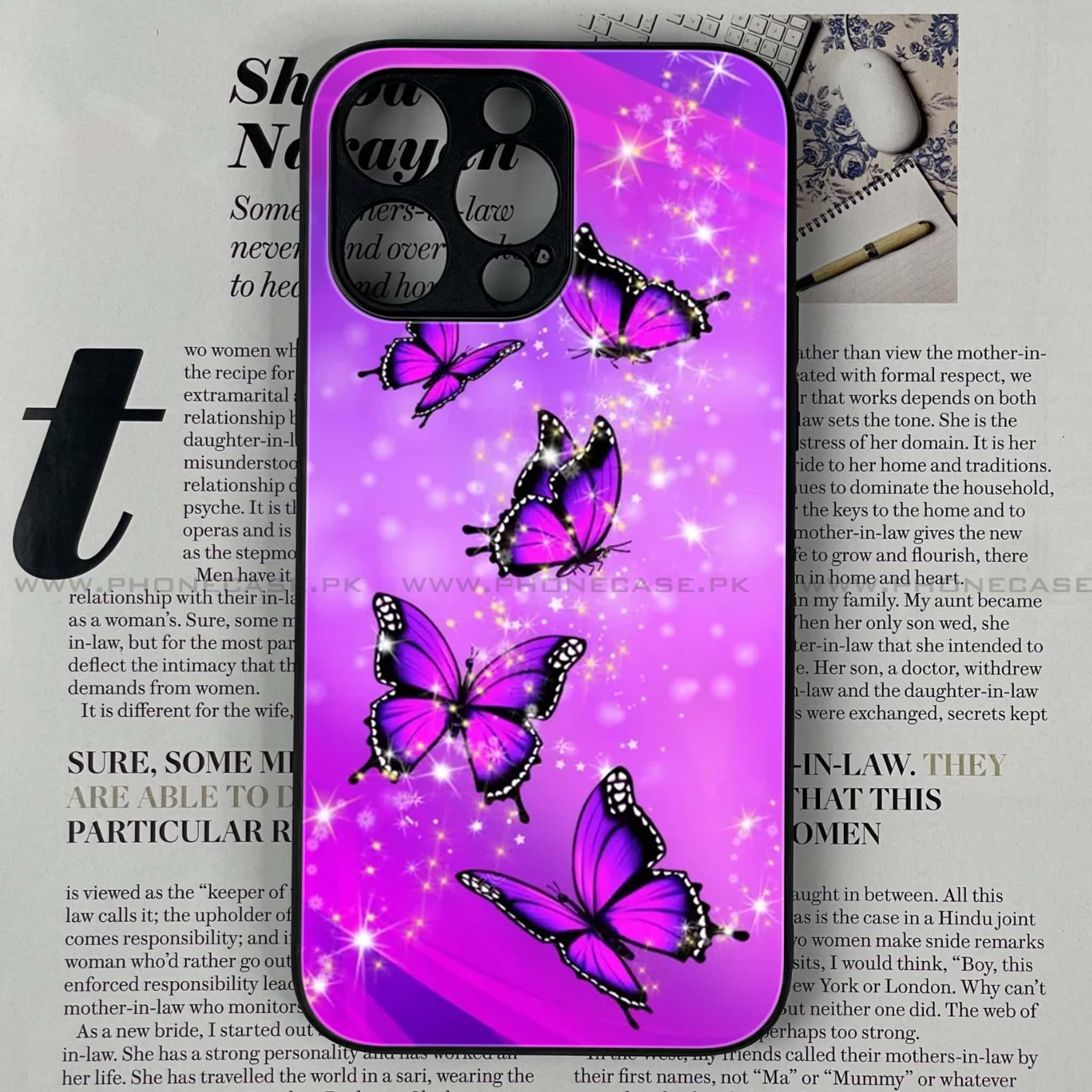 iPhone 14 Pro Max - Butterflies Design Series - Premium Metal Printed soft Bumper shock Proof Case