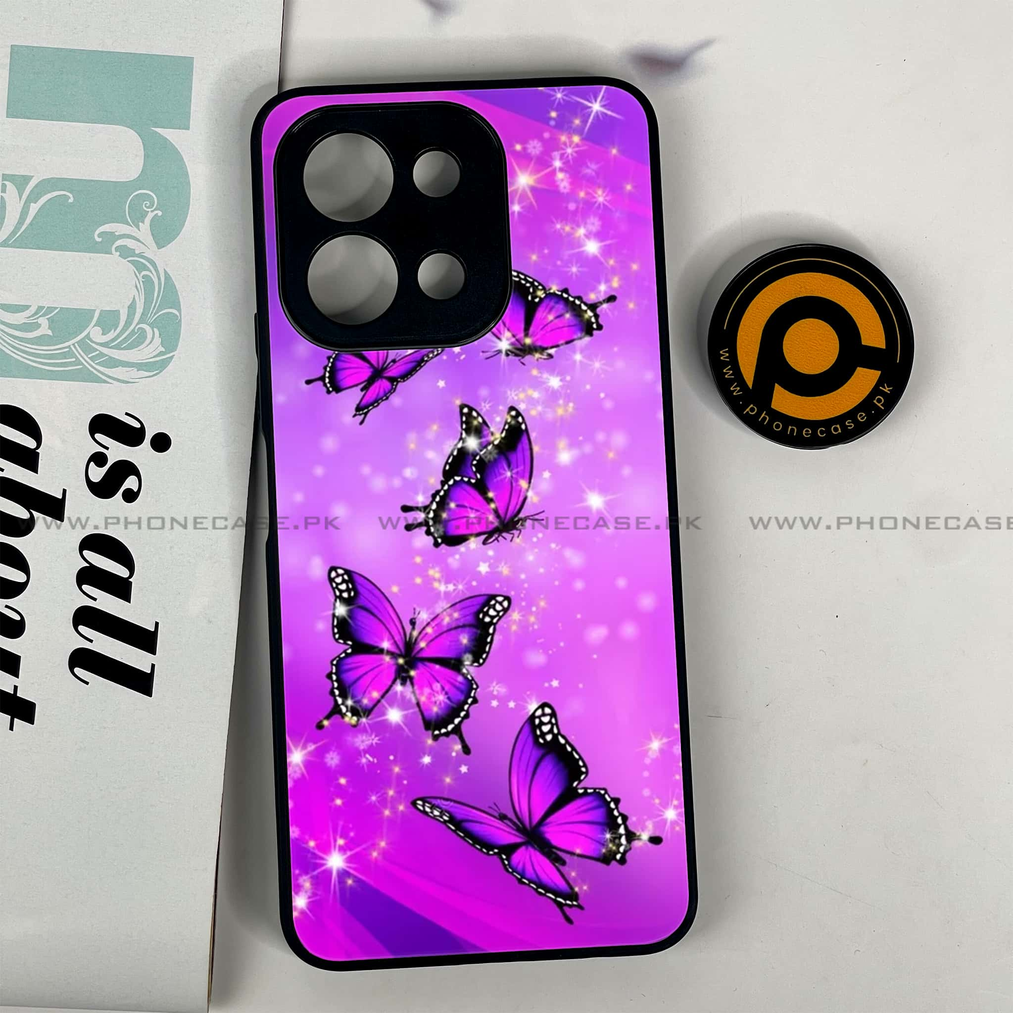 Vivo Y28 - Butterflies Design - Premium Printed Glass soft Bumper shock Proof Case