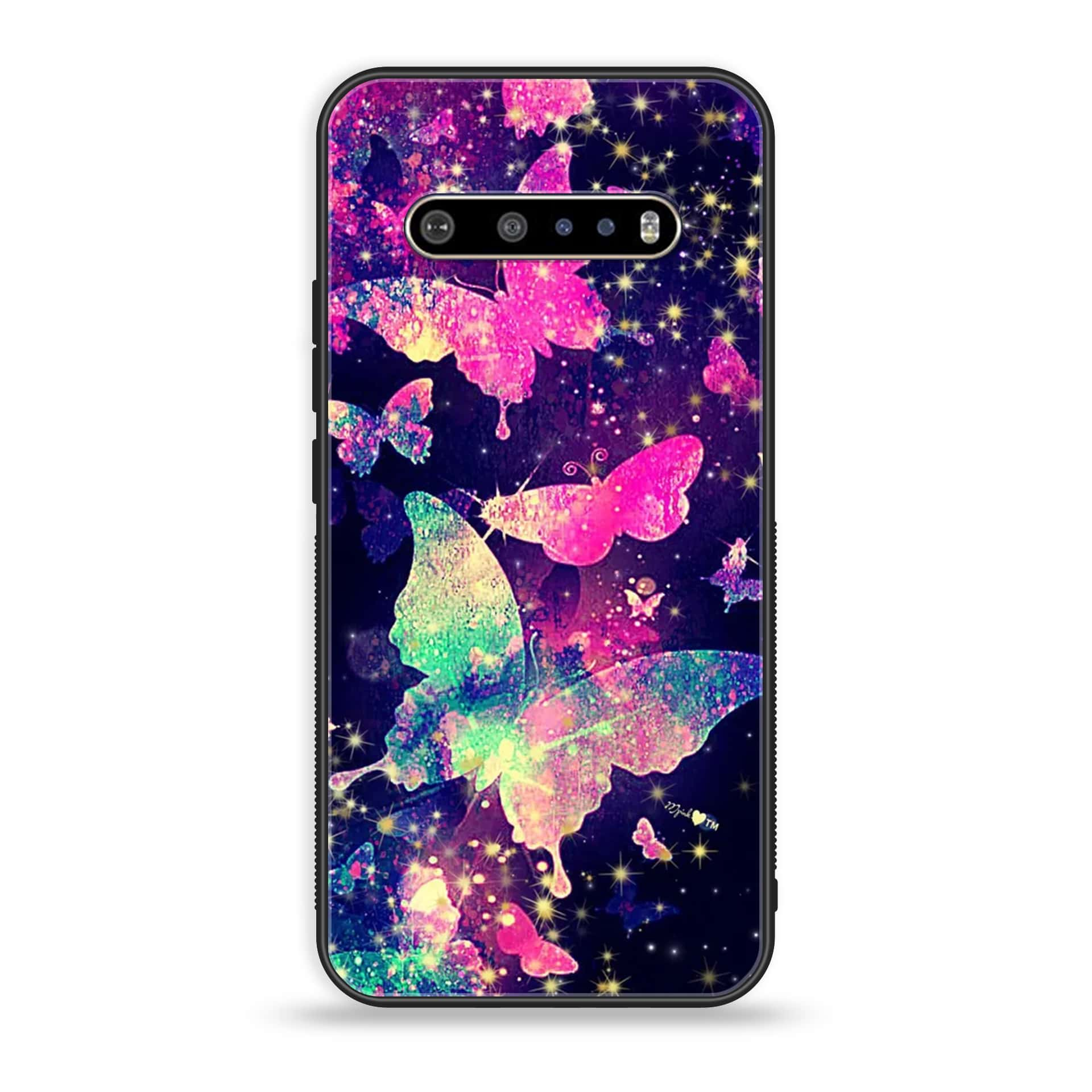 LG V60 Butterflies Design Series Premium Printed Glass soft Bumper shock Proof Case