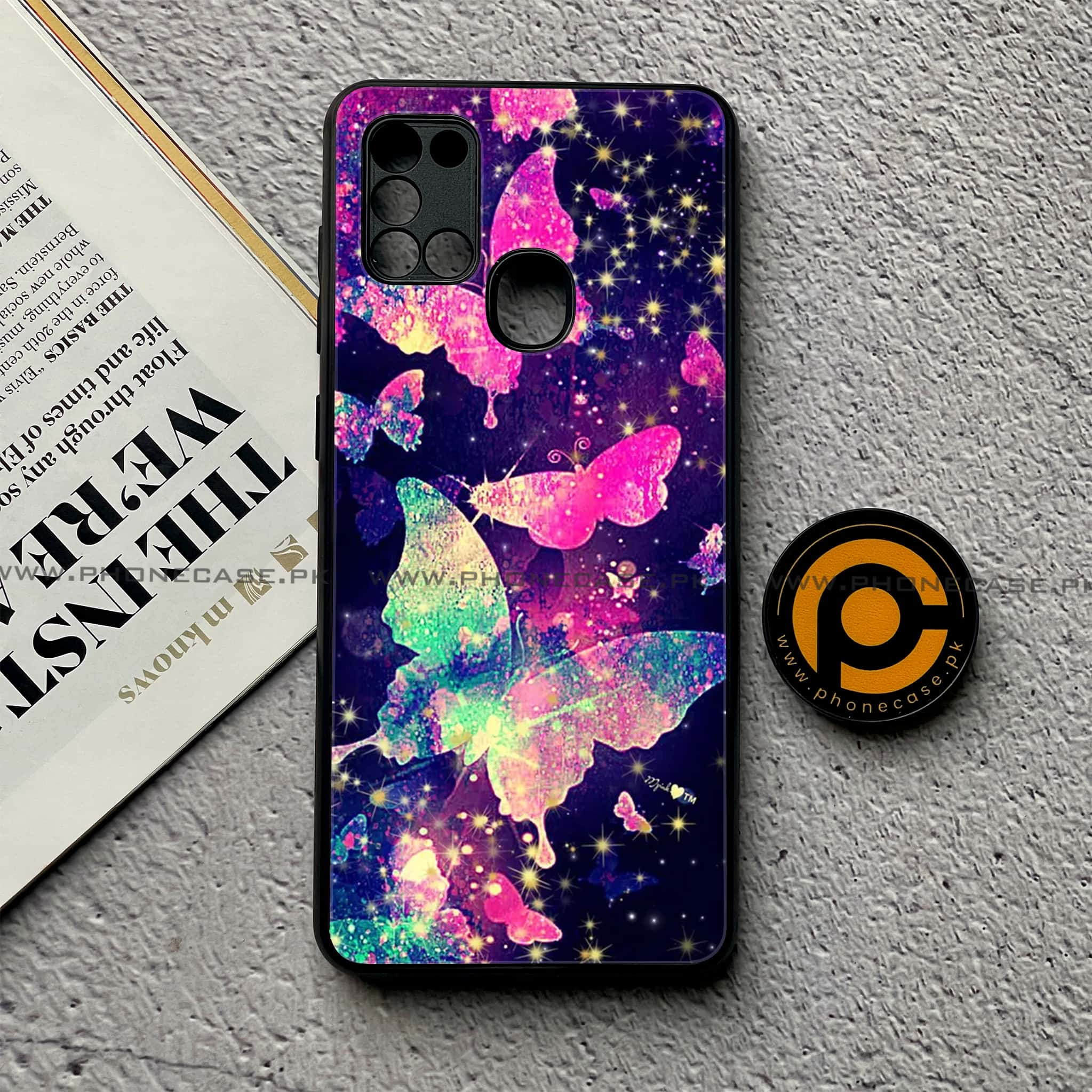 Samsung Galaxy A21s - Butterflies Design Series - Premium Printed Glass soft Bumper shock Proof Case