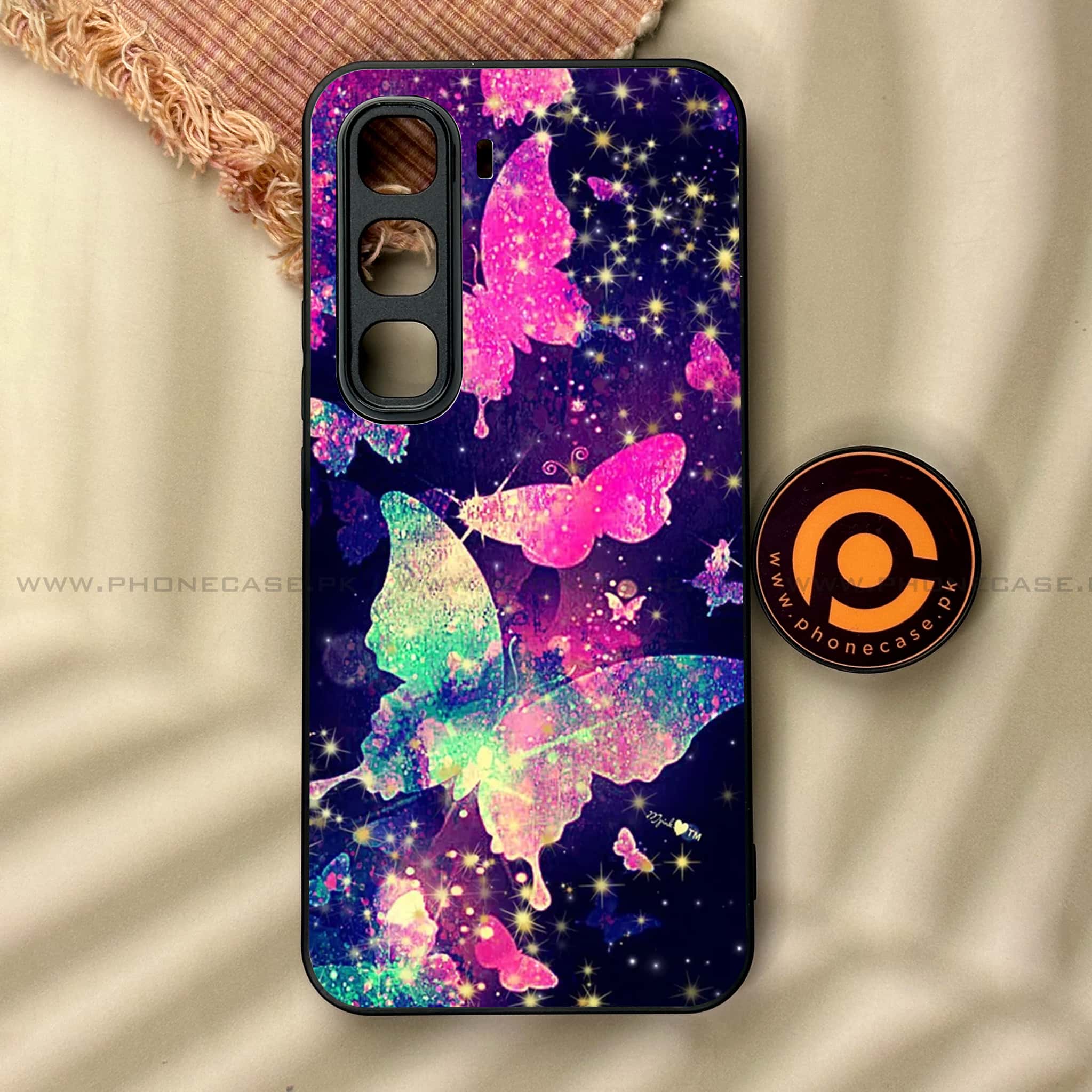 Infinix Hot 60 Pro - Butterflies Design Series - Premium Metal Printed soft Bumper shock Proof Case