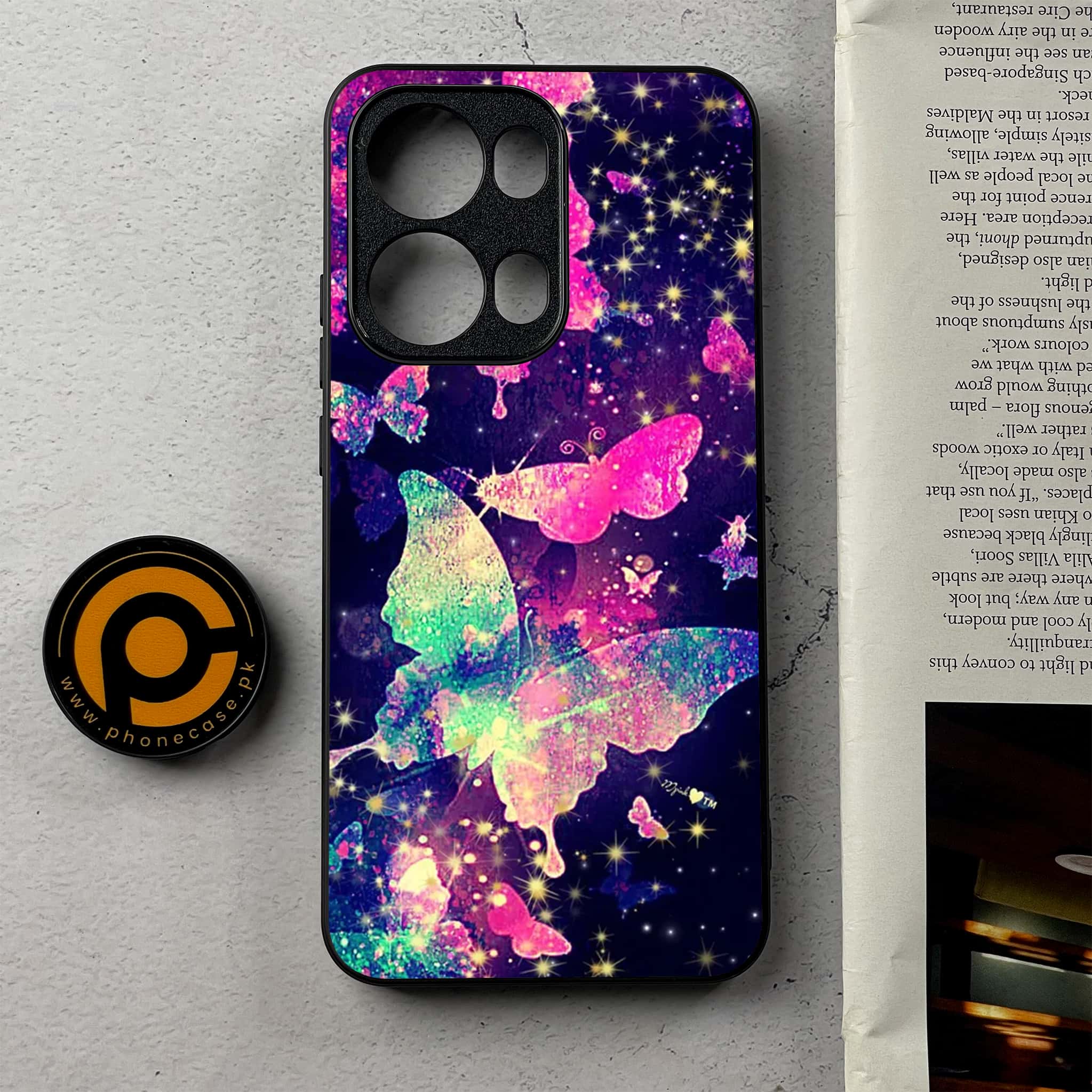 Oppo Reno 13 Pro - Butterflies Design Series - Premium Metal Printed Soft Bumper Shockproof Case